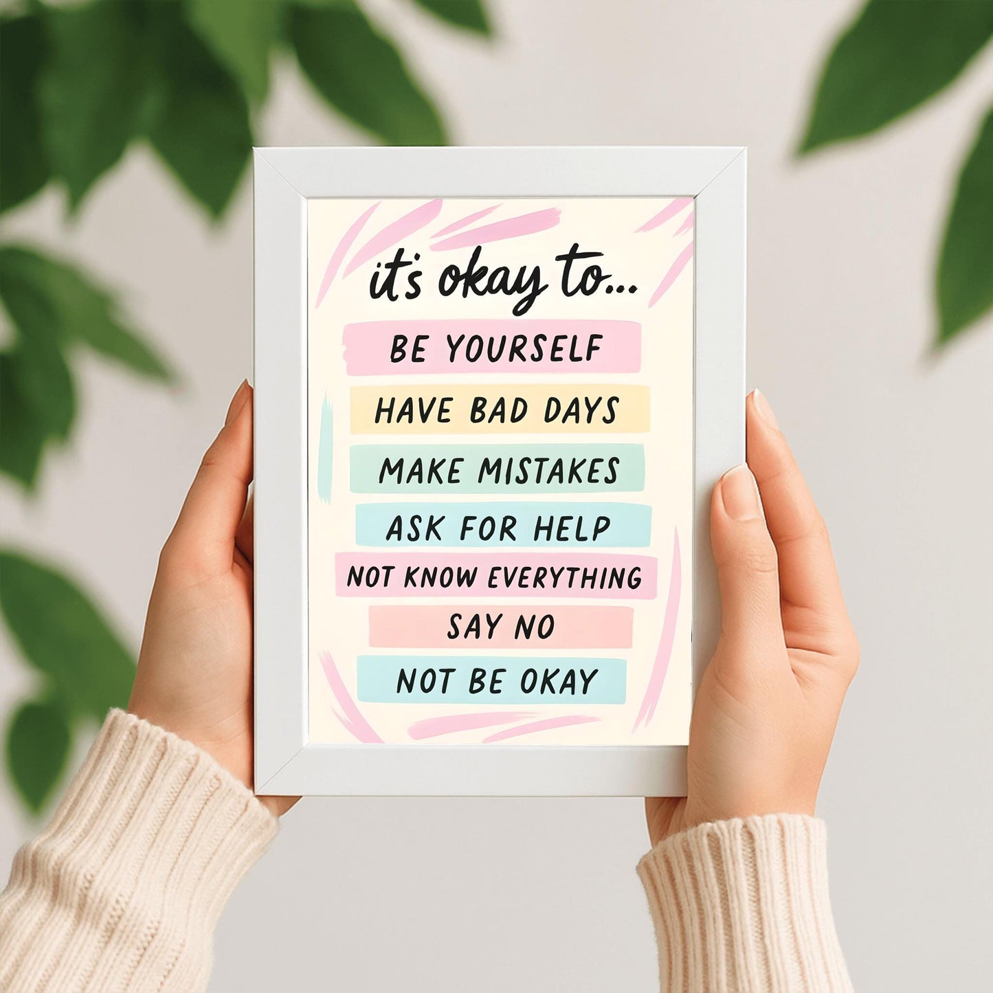 It's Okay To Motivational Poster, Self-Care Inspirational Print, Mental Health Art, Positive Affirmations Wall Decor, Pastel Quote Poster