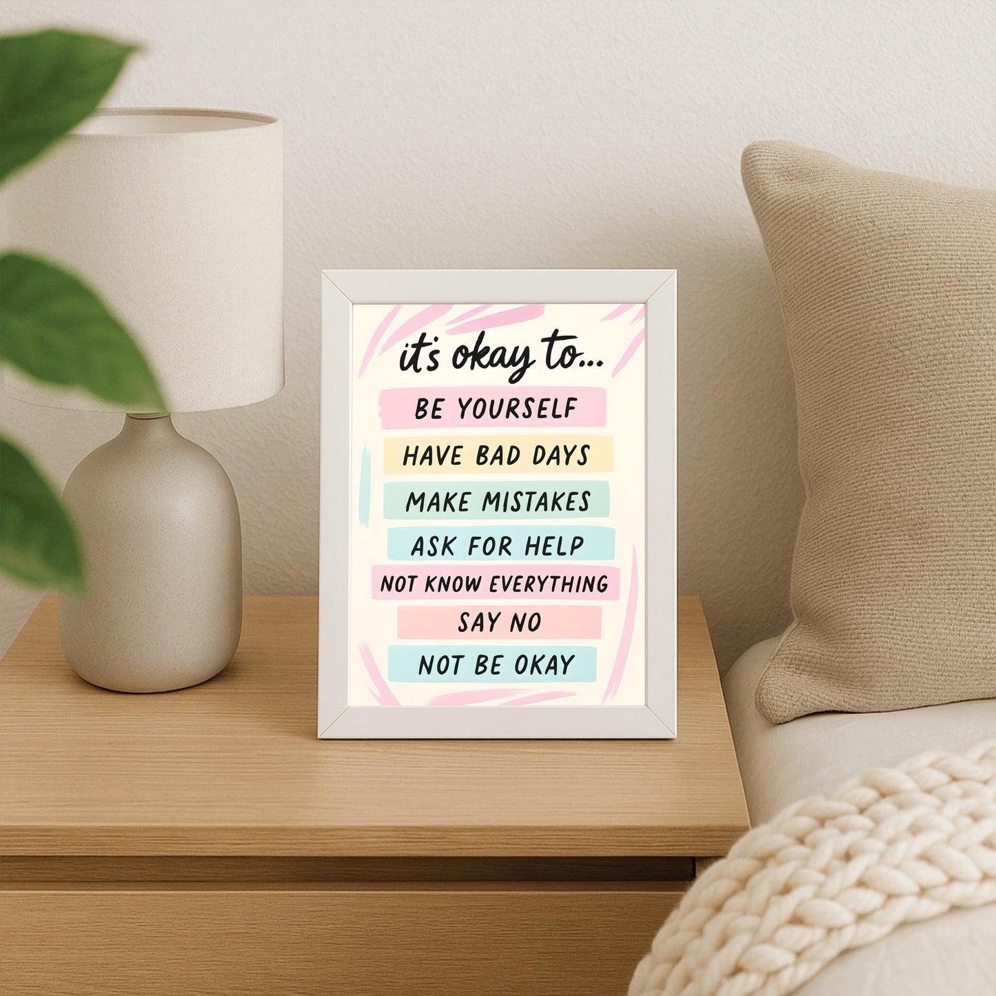 It's Okay To Motivational Poster, Self-Care Inspirational Print, Mental Health Art, Positive Affirmations Wall Decor, Pastel Quote Poster