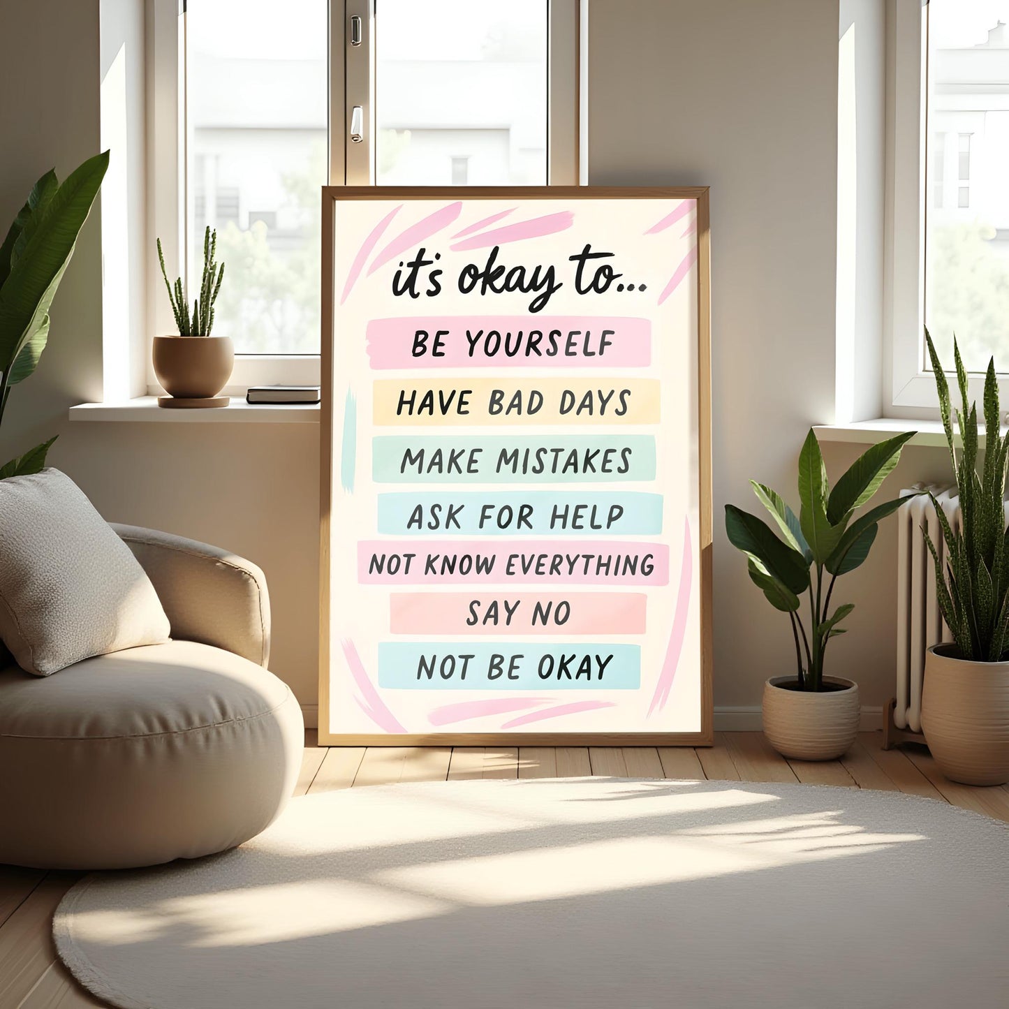 It's Okay To Motivational Poster, Self-Care Inspirational Print, Mental Health Art, Positive Affirmations Wall Decor, Pastel Quote Poster