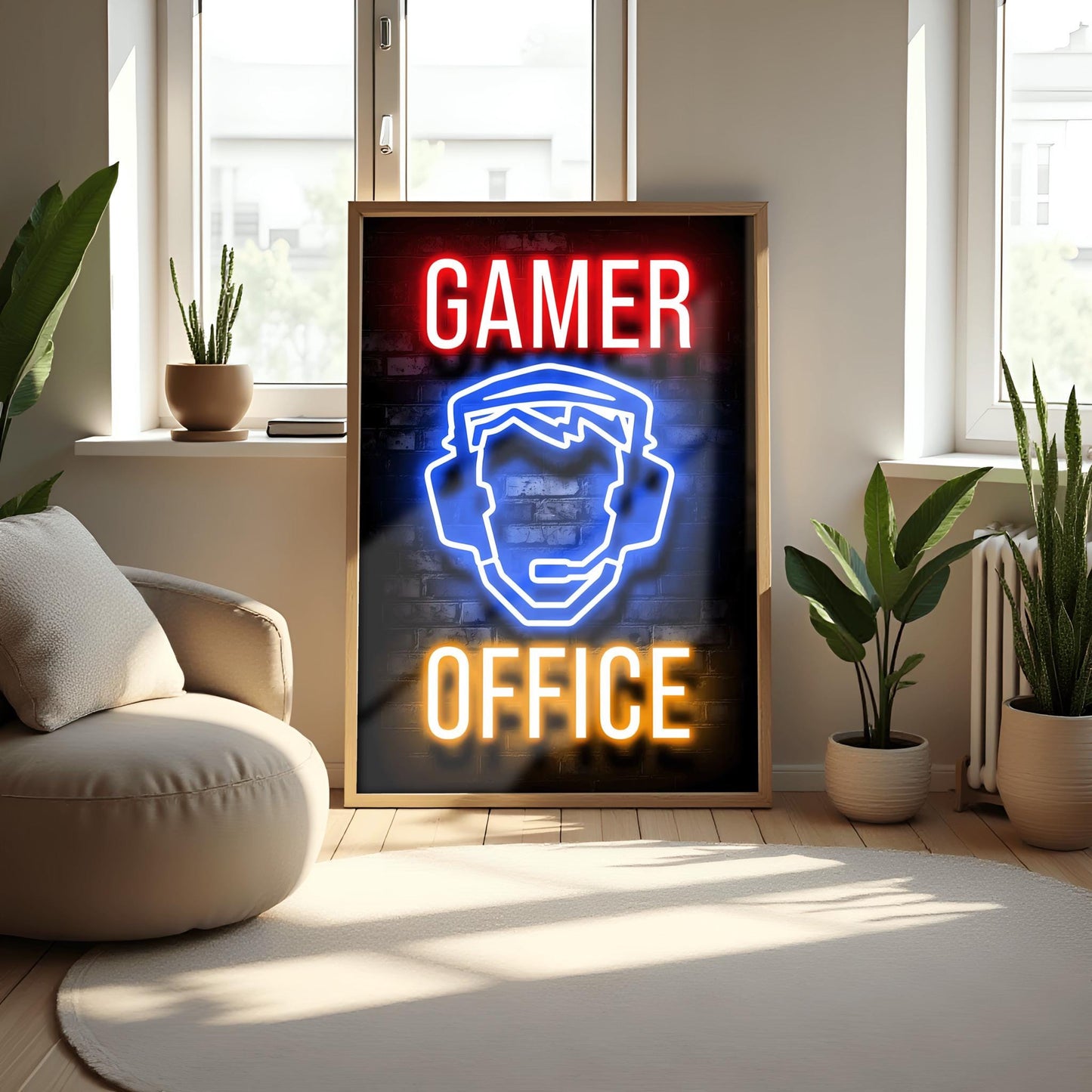 Gamer Poster Neon Sign Print – Gaming Room Wall Art, Man Cave & Boys Bedroom Decor, Streamer Gift
