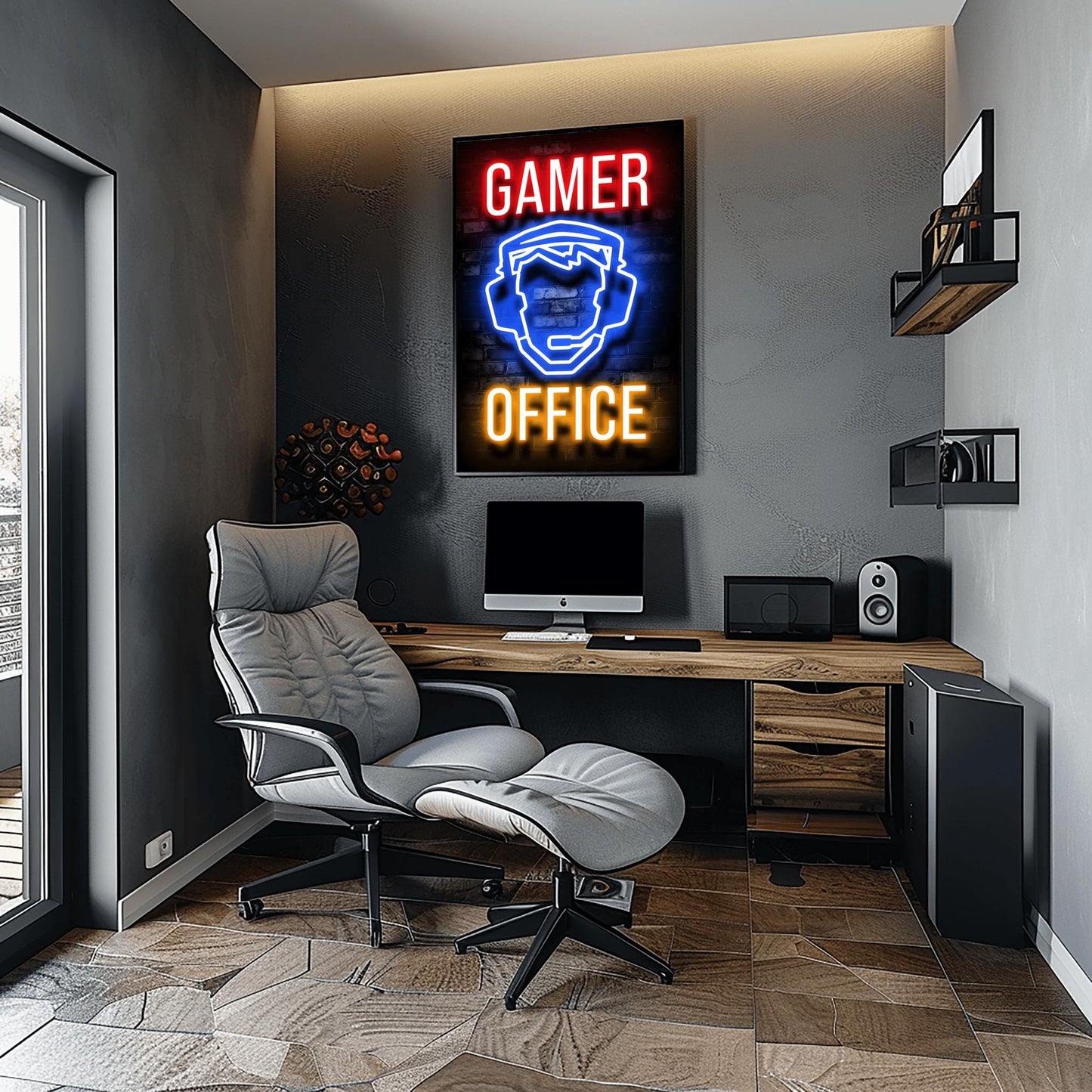 Gamer Poster Neon Sign Print – Gaming Room Wall Art, Man Cave & Boys Bedroom Decor, Streamer Gift