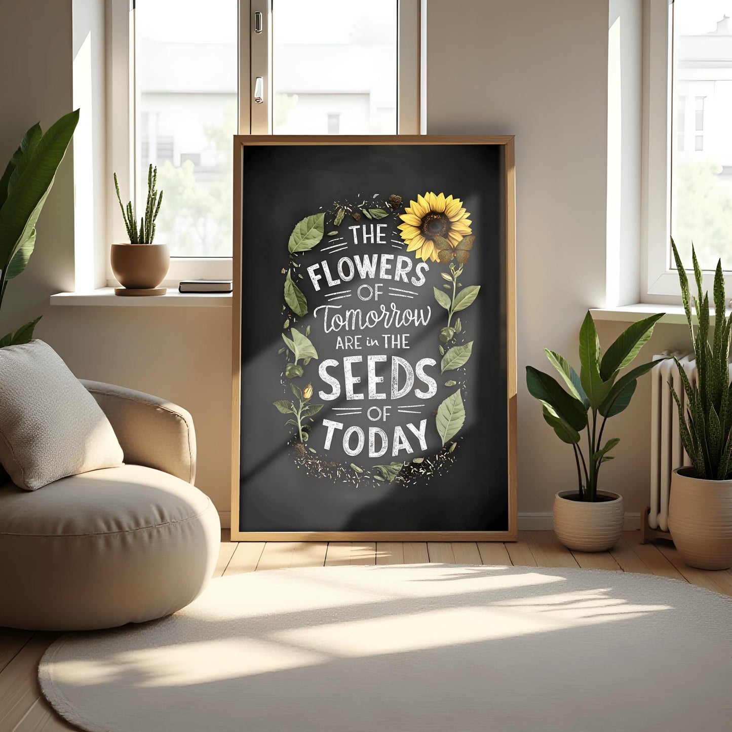 Chalkboard Motivational Poster, 'Seeds of Today' Botanical Print, Farmhouse Style Quote Art, Rustic Home Decor, Gardener Gift