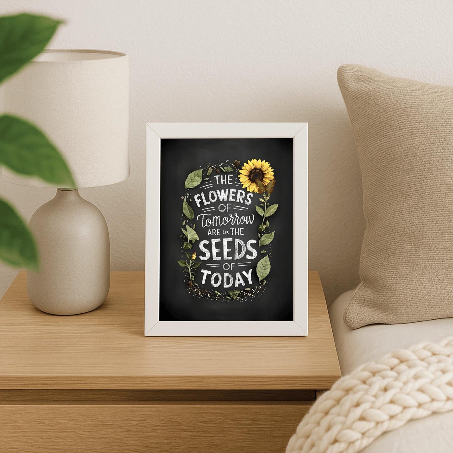 Chalkboard Motivational Poster, 'Seeds of Today' Botanical Print, Farmhouse Style Quote Art, Rustic Home Decor, Gardener Gift