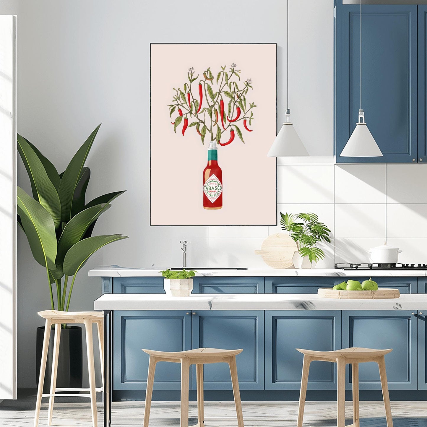 Tabasco Chili Plant Art Print | Unique Kitchen & Dining Decor | Botanical Illustration Poster | Foodie Gift | Spicy Hot Sauce Fan Art
