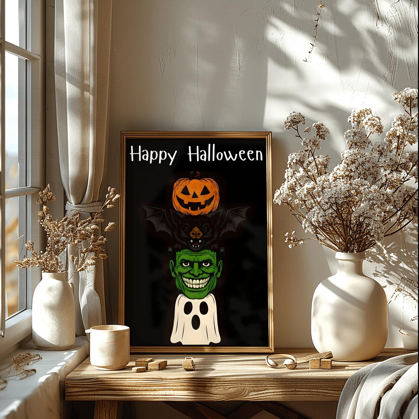 Halloween Wall Decor - Ghosts & Floral Print, Spooky Haunted Garden Art, Mystical Spirit Poster, Gothic Home Decoration