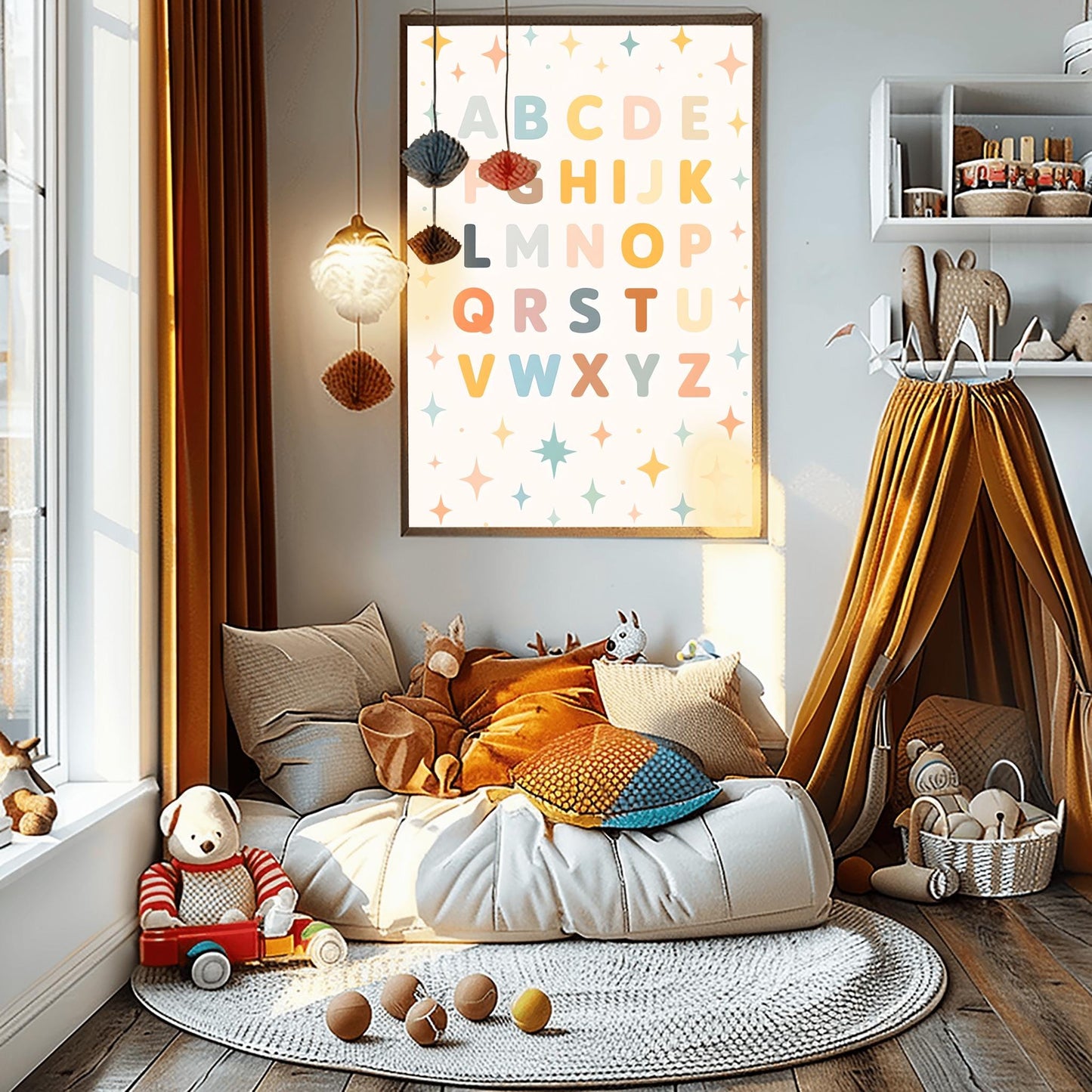 Kids Room Decor Alphabet Wall Art - Pastel ABC Educational Print for Nursery, Playroom, Baby Shower Gift, Gender Neutral Art