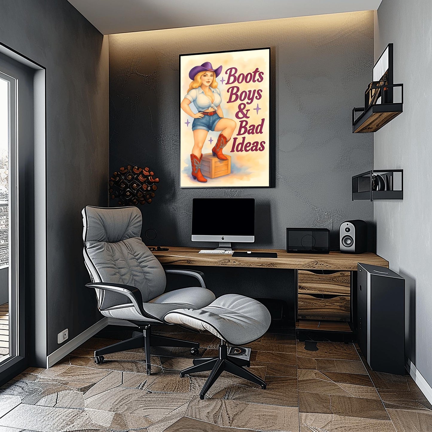 Western Wall Art Pin Up Girl with Cowboy Boots, Retro Decor for Home, Man Cave, Dorm, Farmhouse, Unique Gift