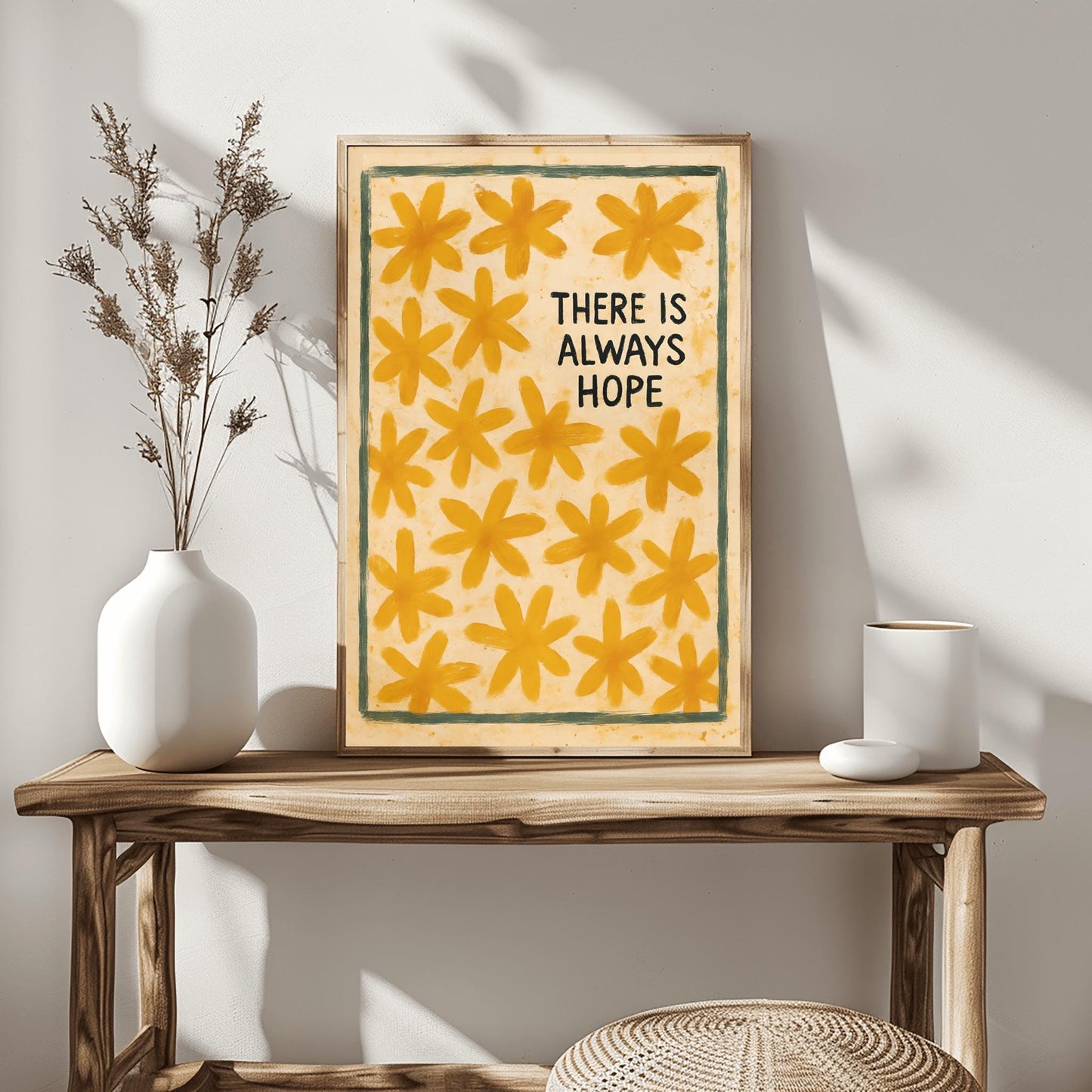 Hope Wall Art - Uplifting Floral Motivational Print, Positive Quote Poster, Encouragement & Self Love Decor for Home or Office