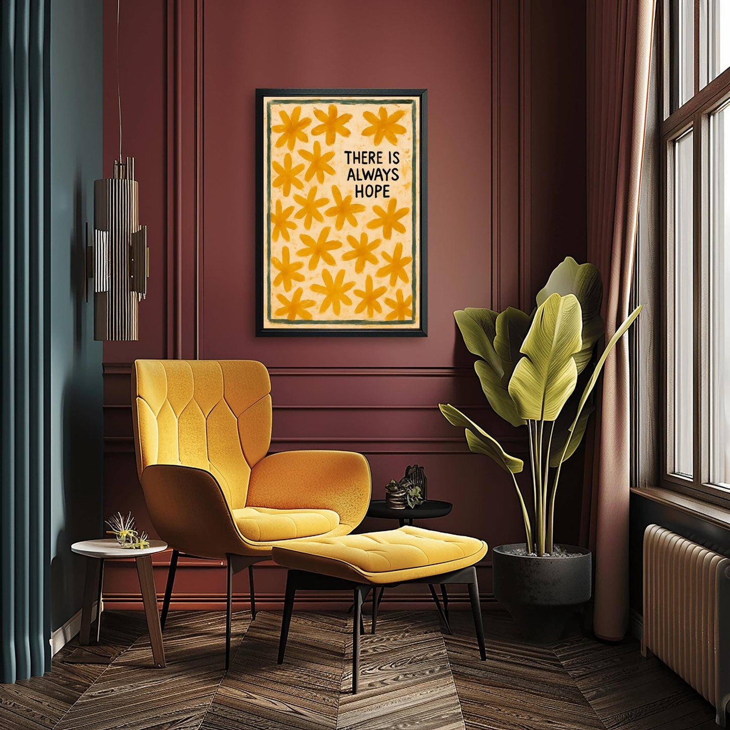 Hope Wall Art - Uplifting Floral Motivational Print, Positive Quote Poster, Encouragement & Self Love Decor for Home or Office