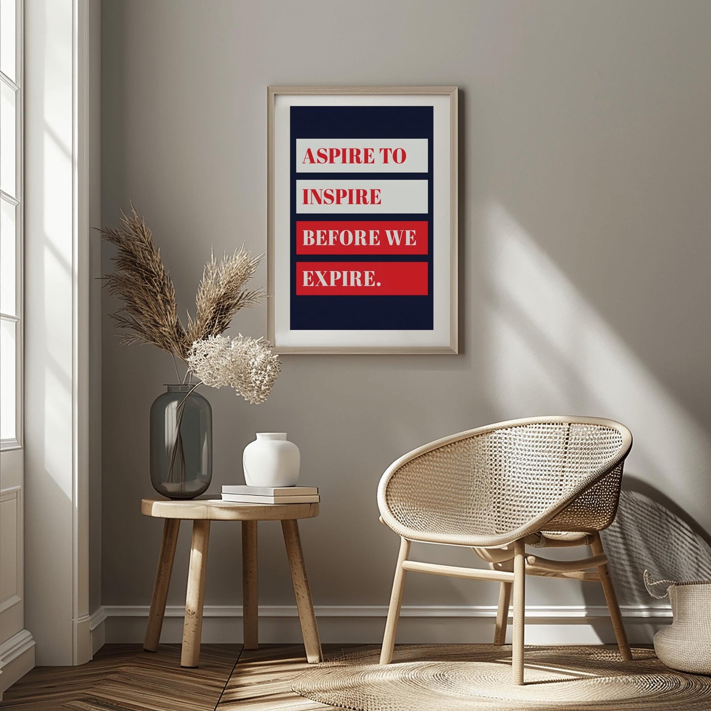 Aspire to Inspire Poster, Motivational Quote Art, Minimalist Office Decor, Dorm Room Wall Art, Inspiring Print