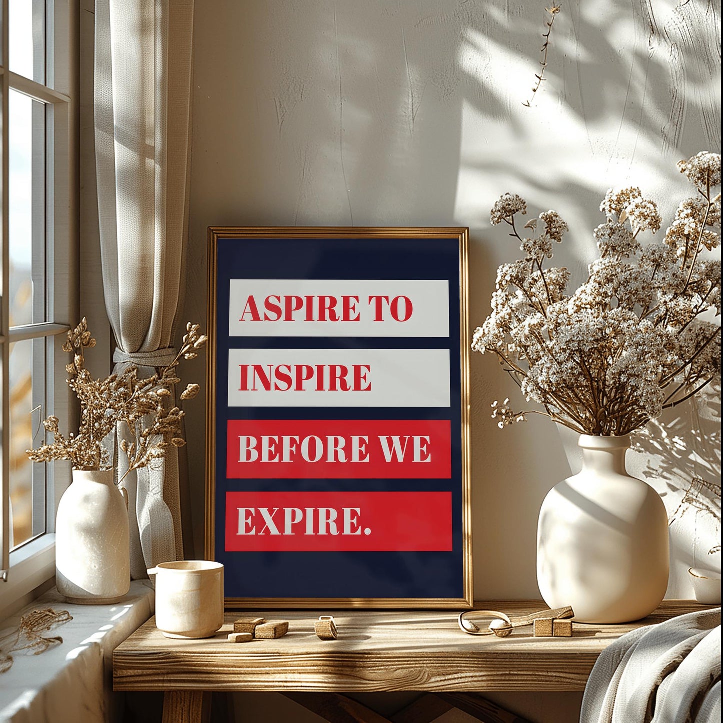 Aspire to Inspire Poster, Motivational Quote Art, Minimalist Office Decor, Dorm Room Wall Art, Inspiring Print
