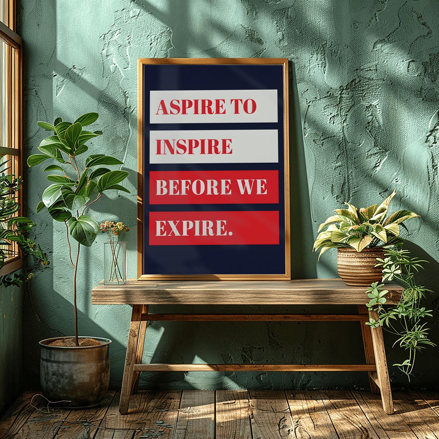 Aspire to Inspire Poster, Motivational Quote Art, Minimalist Office Decor, Dorm Room Wall Art, Inspiring Print