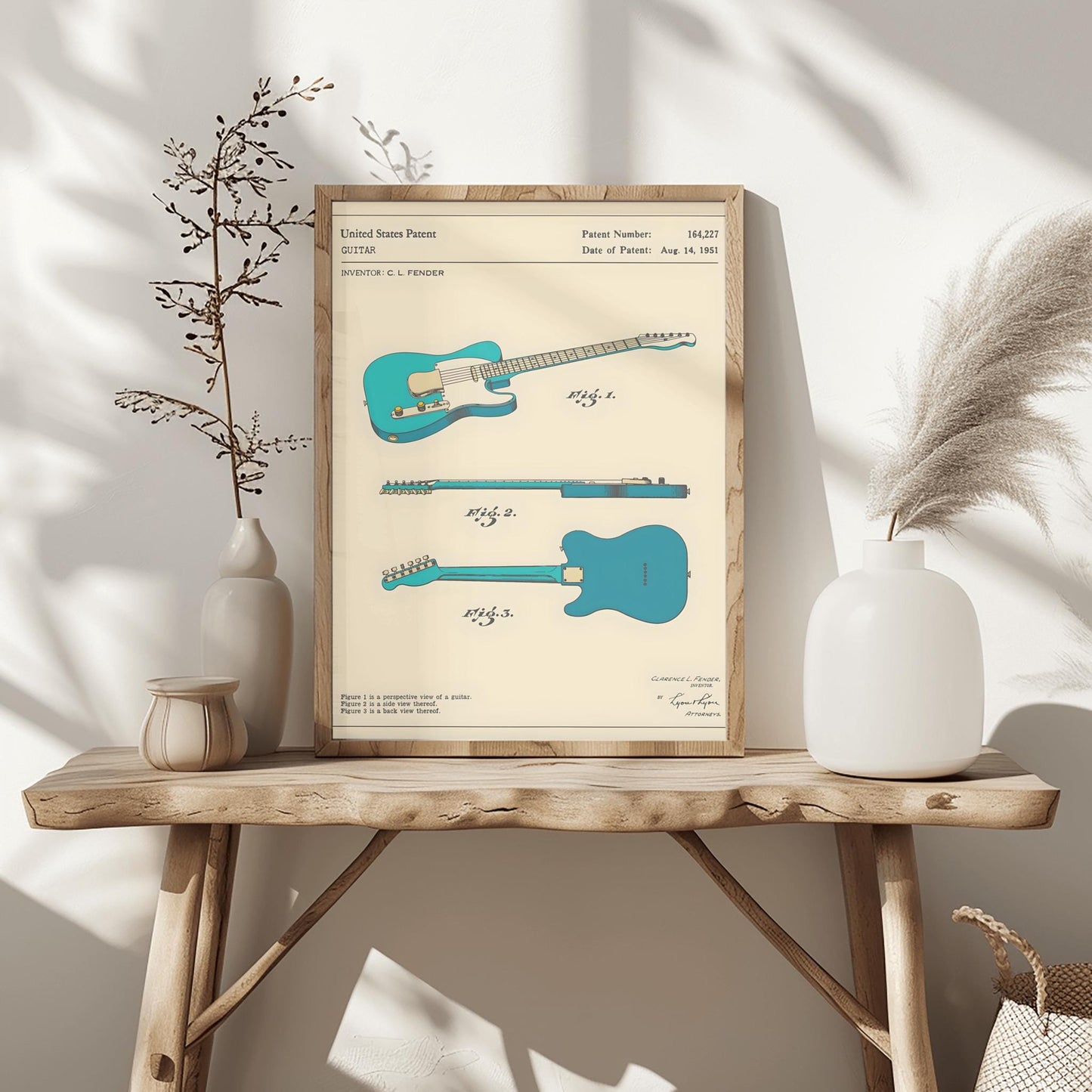 Fender Guitar Art Patent Print – 1951 Electric Guitar Blueprint, Music Room Decor, Gift for Guitarist, Studio Wall Art