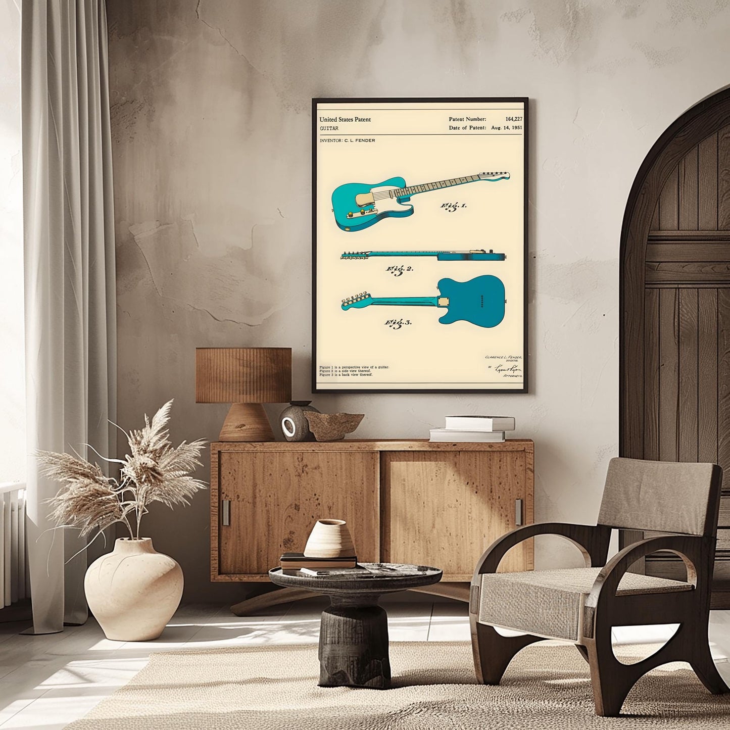 Fender Guitar Art Patent Print – 1951 Electric Guitar Blueprint, Music Room Decor, Gift for Guitarist, Studio Wall Art