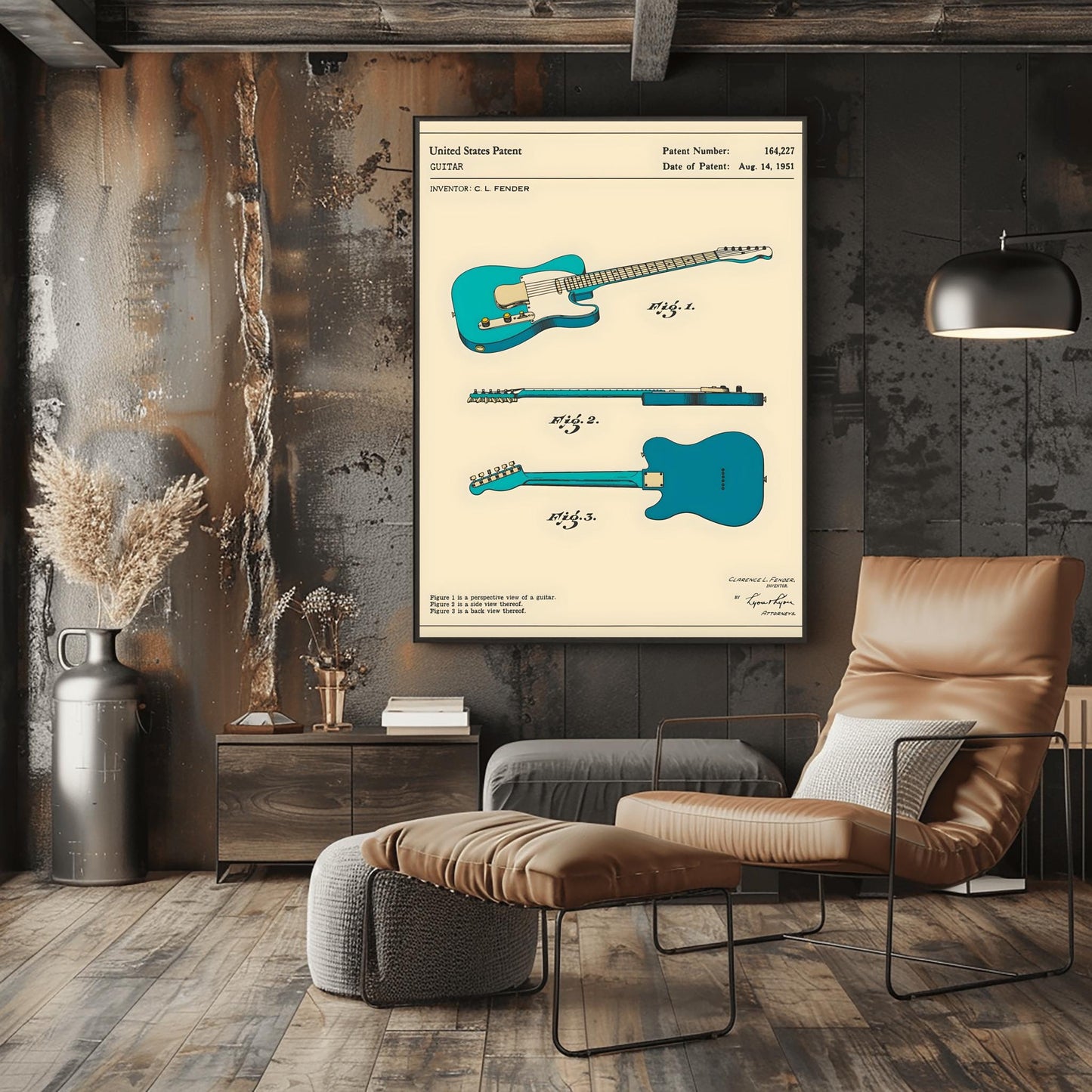 Fender Guitar Art Patent Print – 1951 Electric Guitar Blueprint, Music Room Decor, Gift for Guitarist, Studio Wall Art