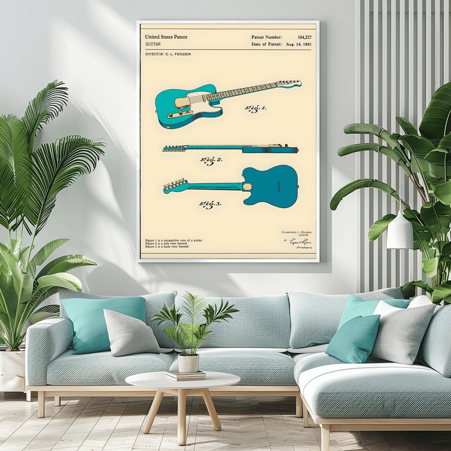 Fender Guitar Art Patent Print – 1951 Electric Guitar Blueprint, Music Room Decor, Gift for Guitarist, Studio Wall Art