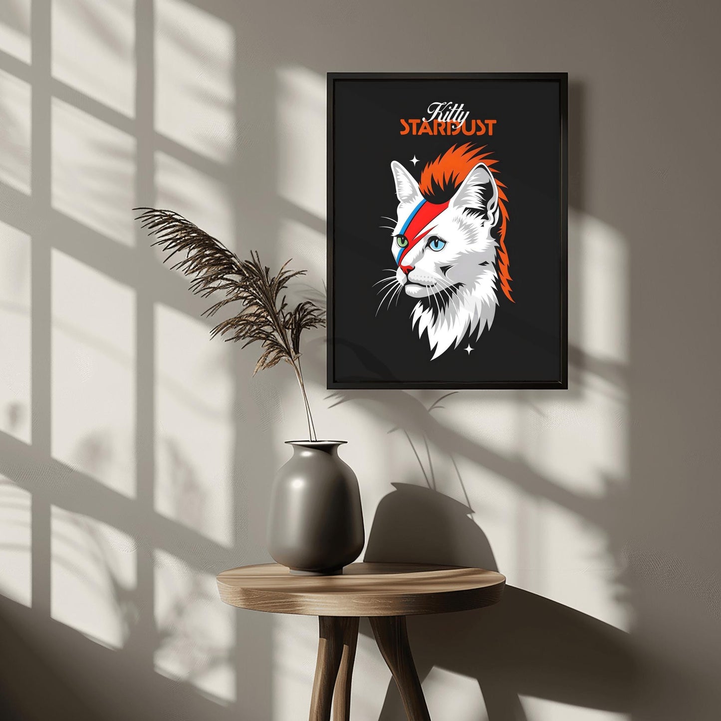 David Bowie Cat Art Kitty Ziggy Stardust Print Music Fan Gift - Glam Rock Decor