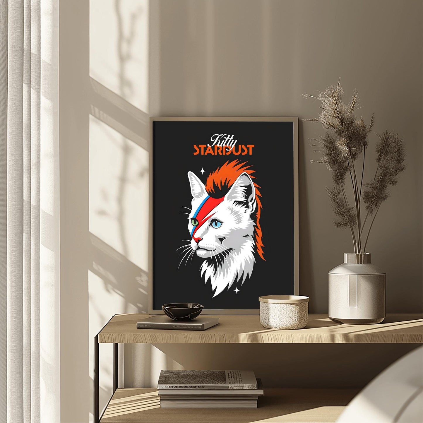 David Bowie Cat Art Kitty Ziggy Stardust Print Music Fan Gift - Glam Rock Decor