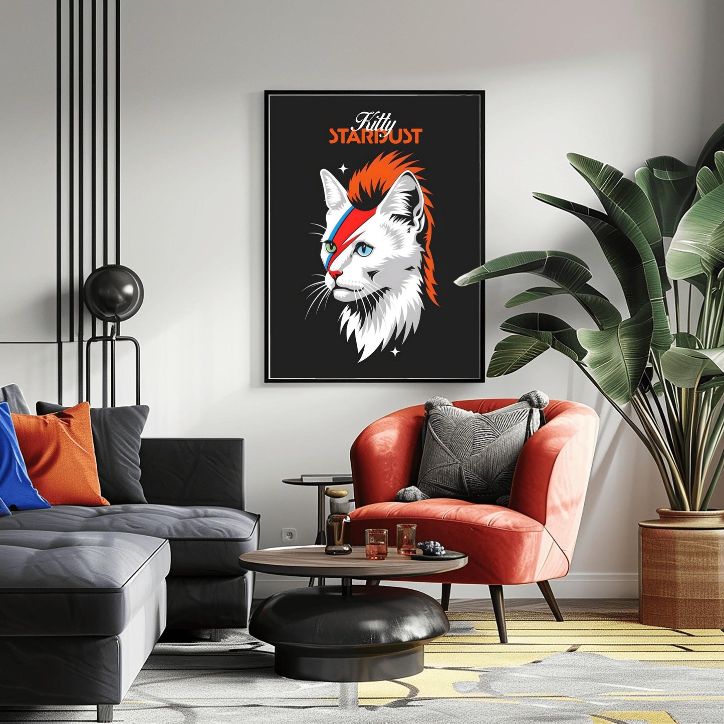 David Bowie Cat Art Kitty Ziggy Stardust Print Music Fan Gift - Glam Rock Decor