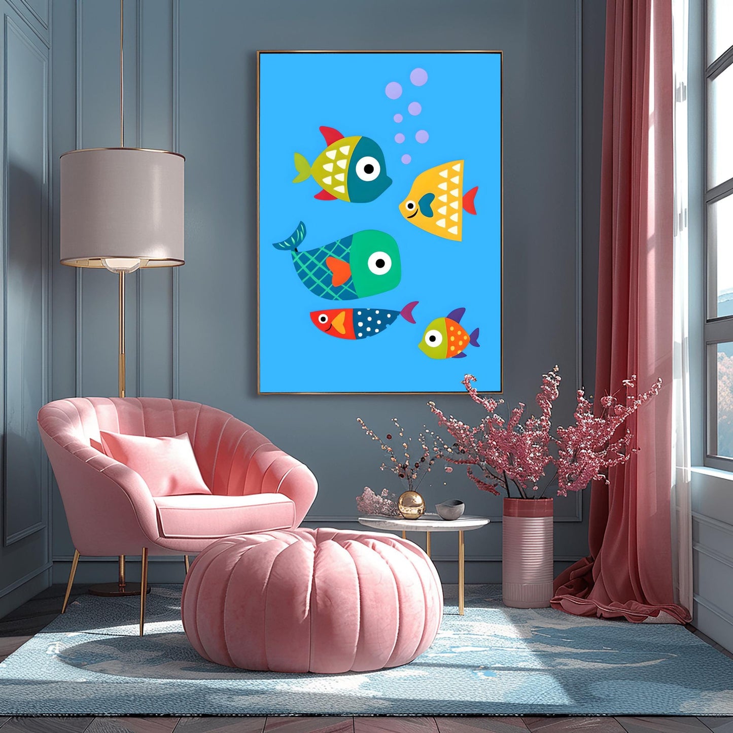 Kids Room Fish Poster, Nursery Wall Art, Playful Cartoon Fish Print, Underwater Theme Decor, Baby Room Art
