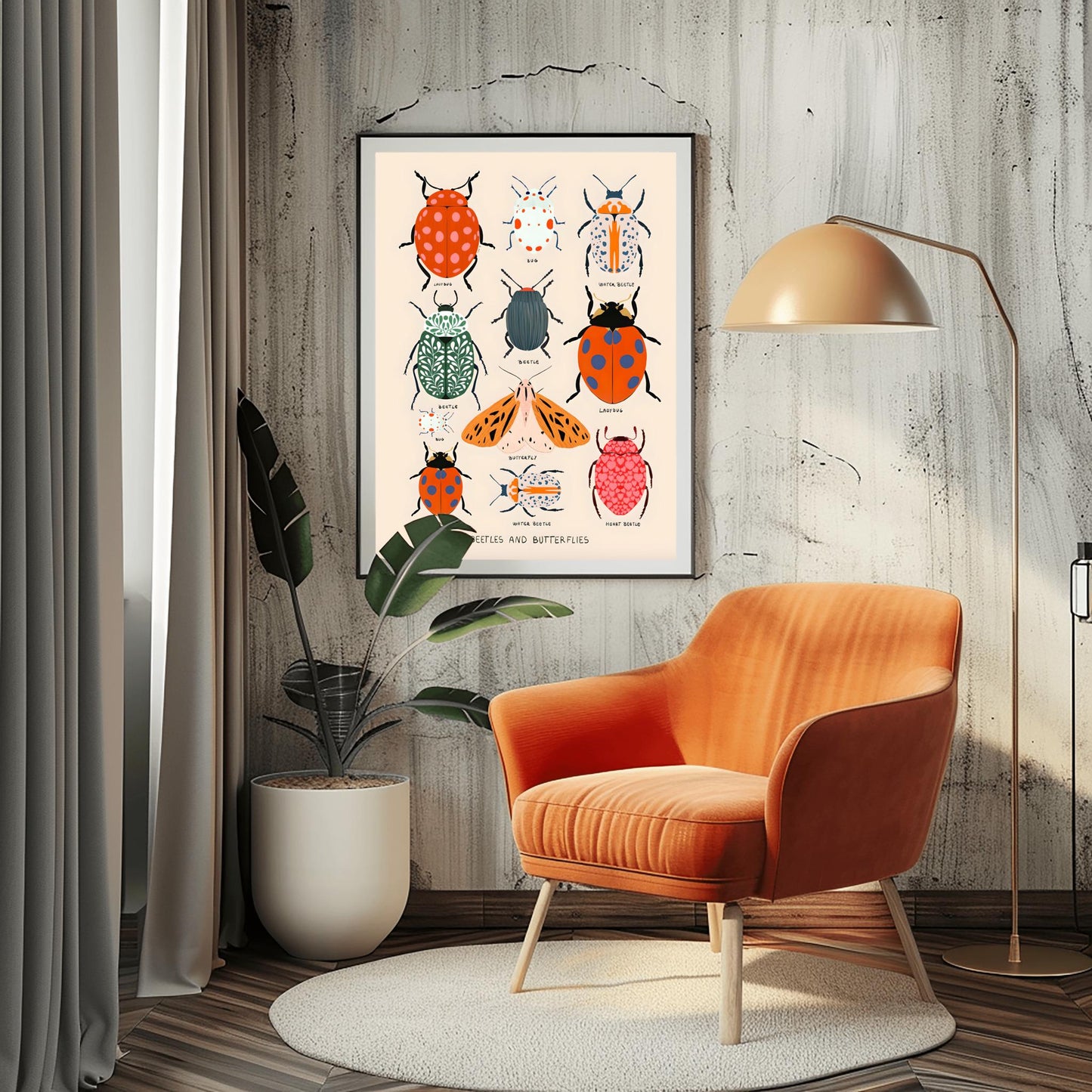 Vibrant Beetles, Bugs and Butterfly Poster, Bug Identification Chart, Kids Room Wall Art