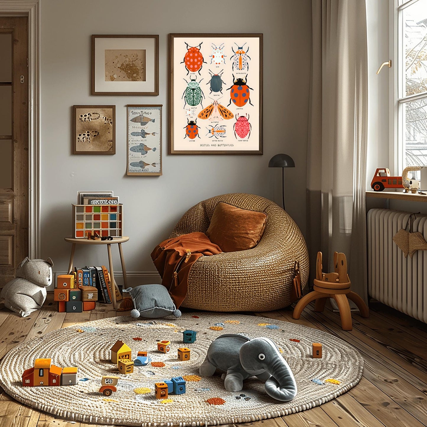 Vibrant Beetles, Bugs and Butterfly Poster, Bug Identification Chart, Kids Room Wall Art