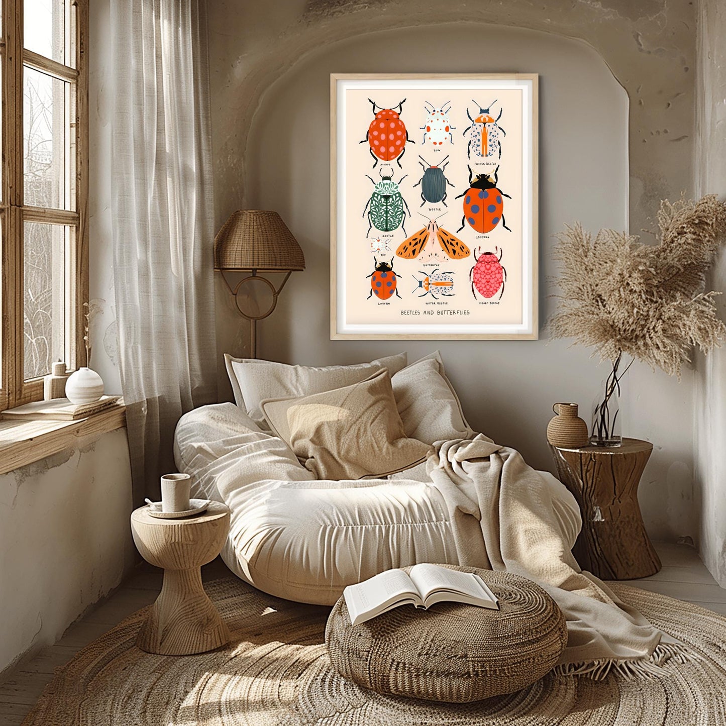 Vibrant Beetles, Bugs and Butterfly Poster, Bug Identification Chart, Kids Room Wall Art