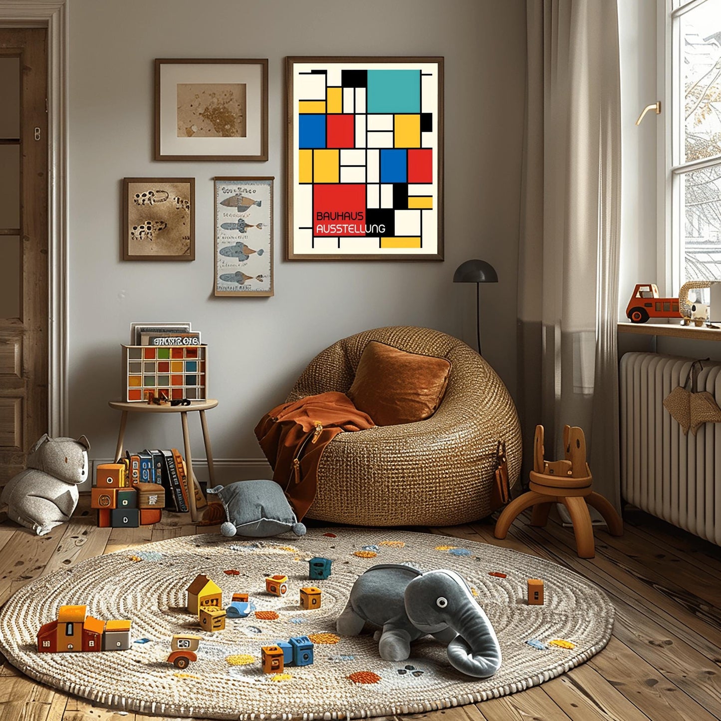 Bauhaus Exhibition Poster, Mondrian Style Geometric Print, Modernist Wall Art, Primary Colors Abstract Decor
