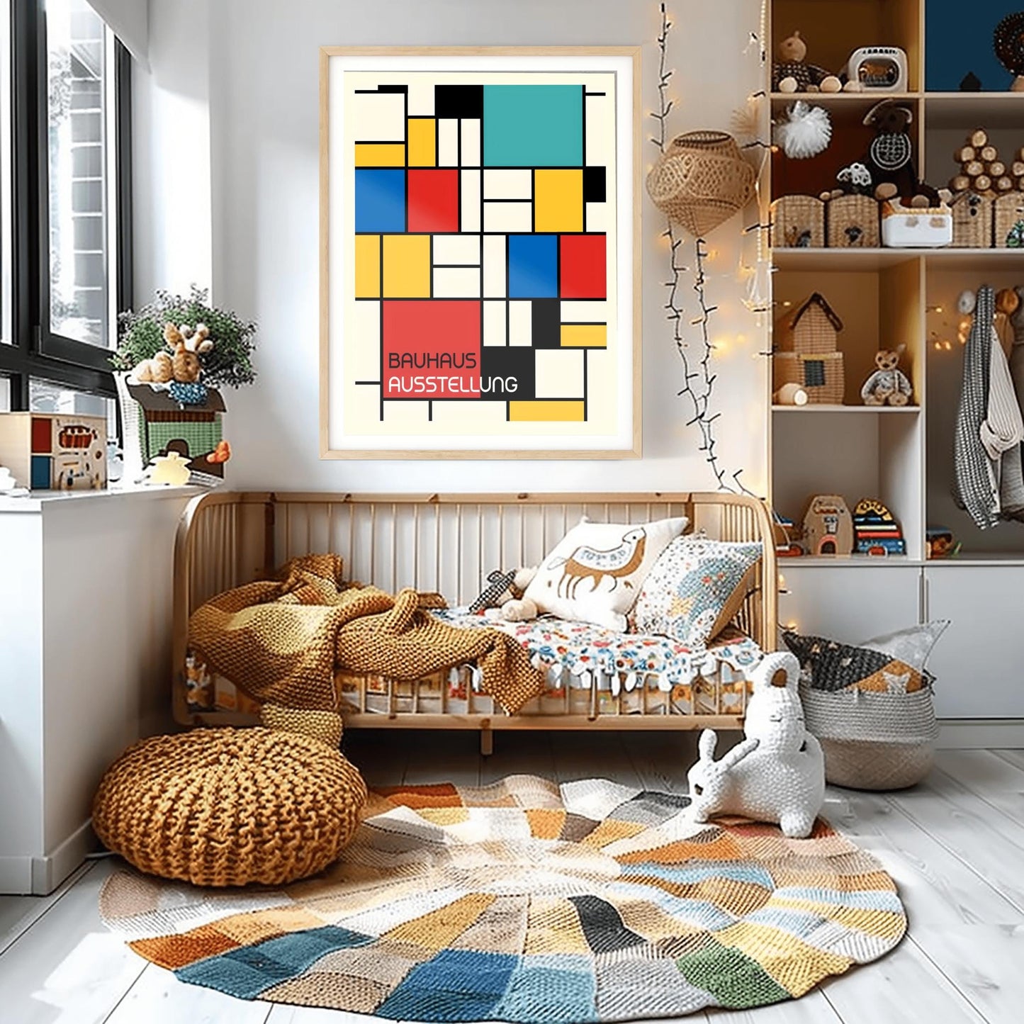 Bauhaus Exhibition Poster, Mondrian Style Geometric Print, Modernist Wall Art, Primary Colors Abstract Decor