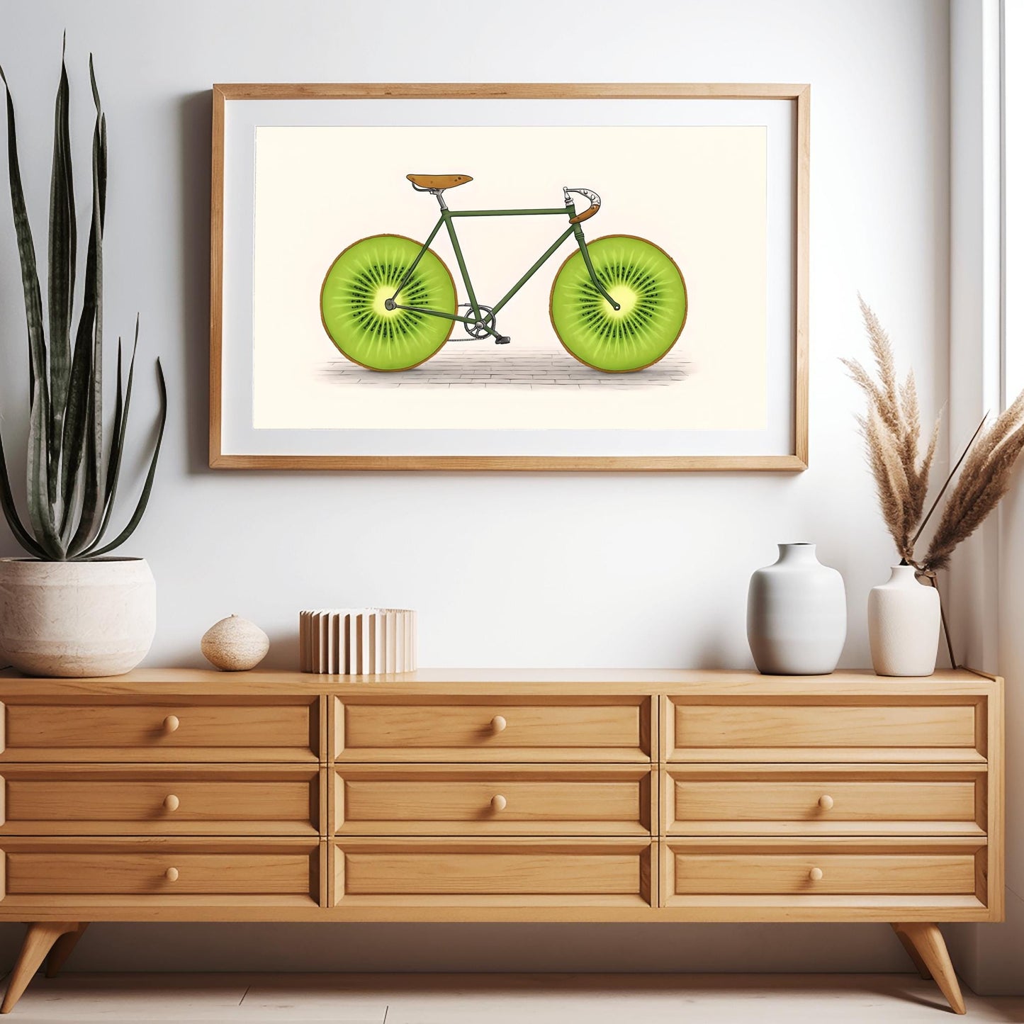 Fruit Bike Poster Funny Kiwi Art, Quirky Kitchen Wall Decor, Whimsical Cycling Gift, Vegan Cyclist Print