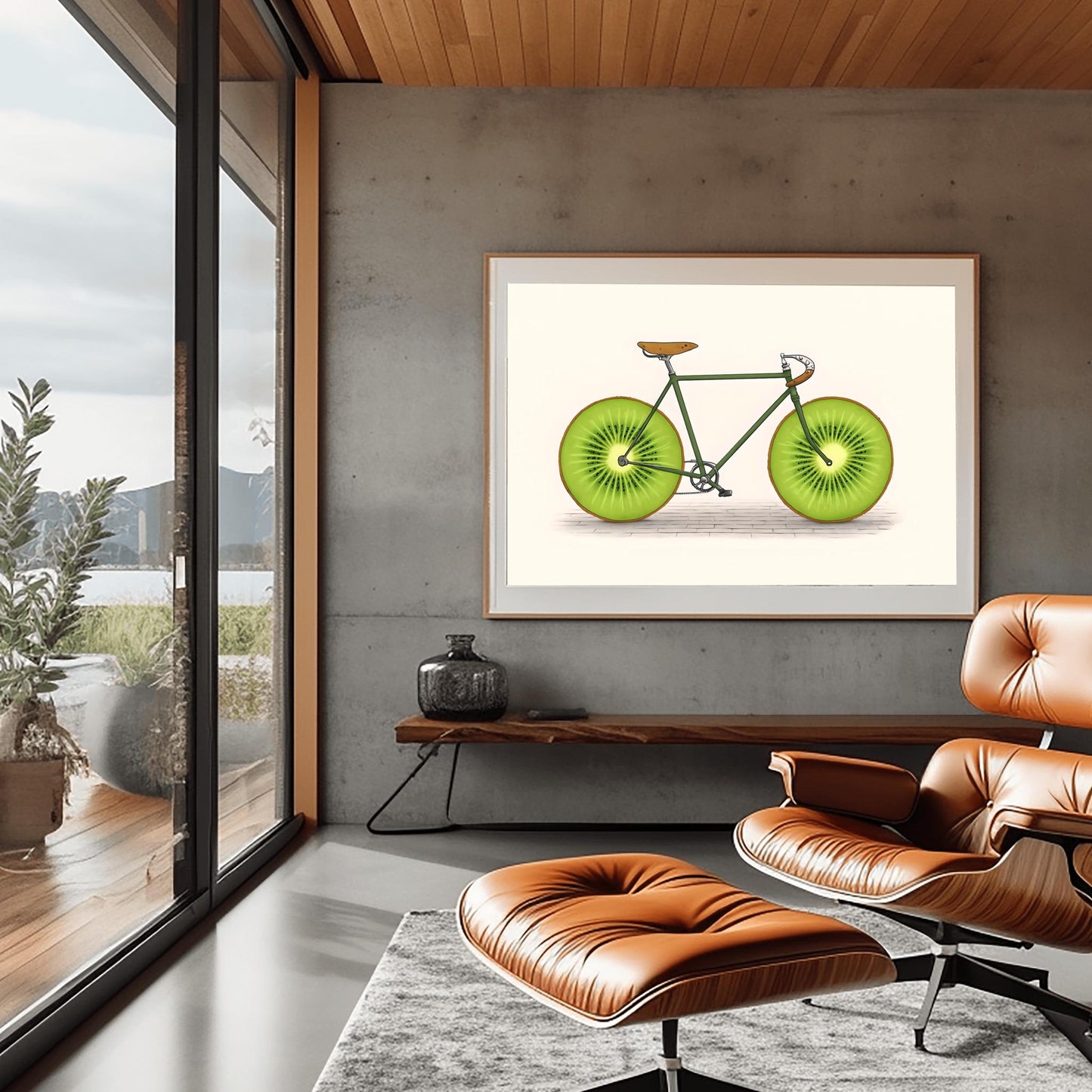 Fruit Bike Poster Funny Kiwi Art, Quirky Kitchen Wall Decor, Whimsical Cycling Gift, Vegan Cyclist Print