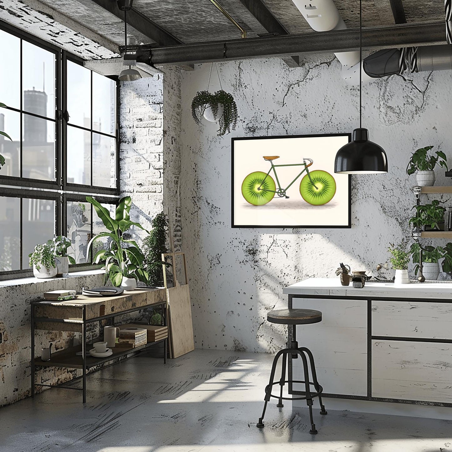 Fruit Bike Poster Funny Kiwi Art, Quirky Kitchen Wall Decor, Whimsical Cycling Gift, Vegan Cyclist Print