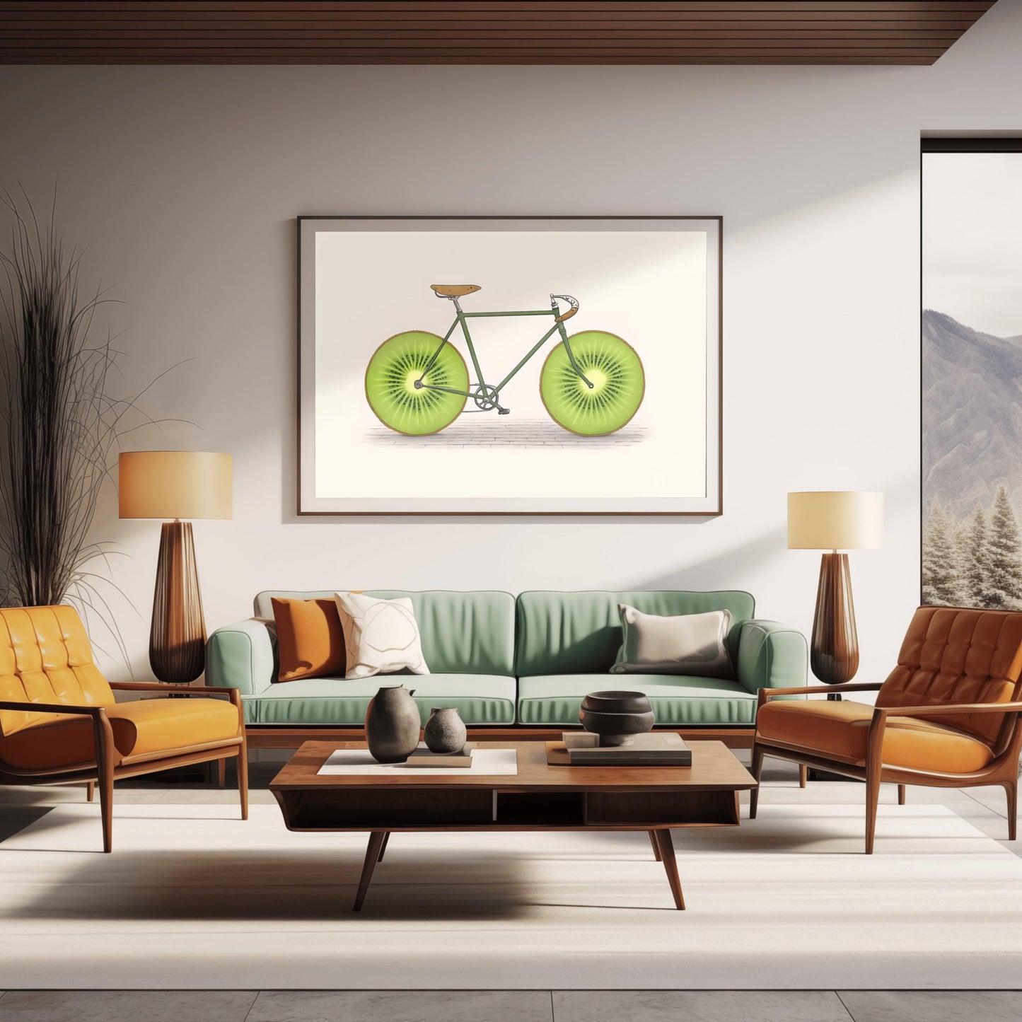 Fruit Bike Poster Funny Kiwi Art, Quirky Kitchen Wall Decor, Whimsical Cycling Gift, Vegan Cyclist Print
