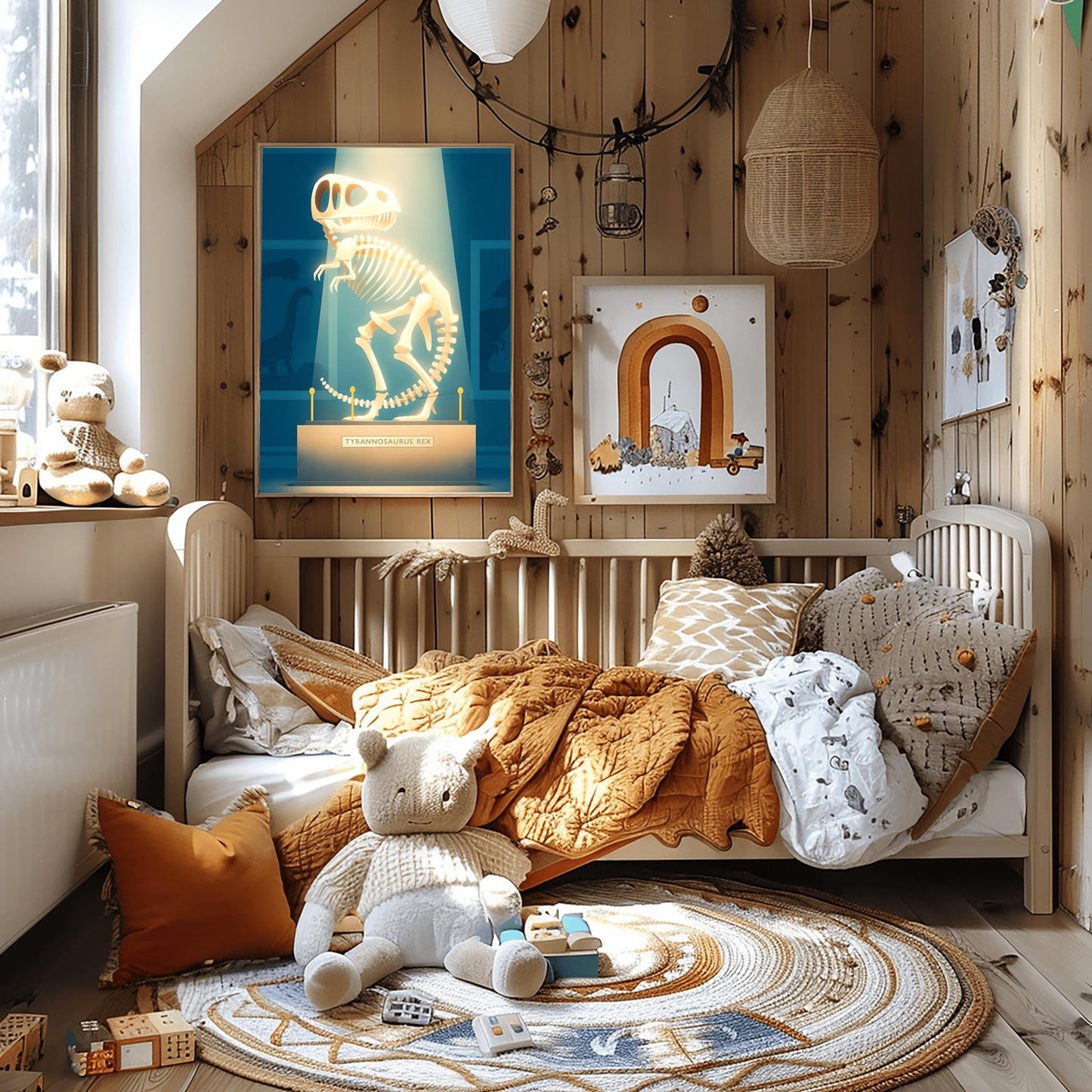 T-Rex Kids Room Poster, Tyrannosaurus Rex Dinosaur Wall Art, Museum Illustration Print, Educational Decor, Dino Lover Gift