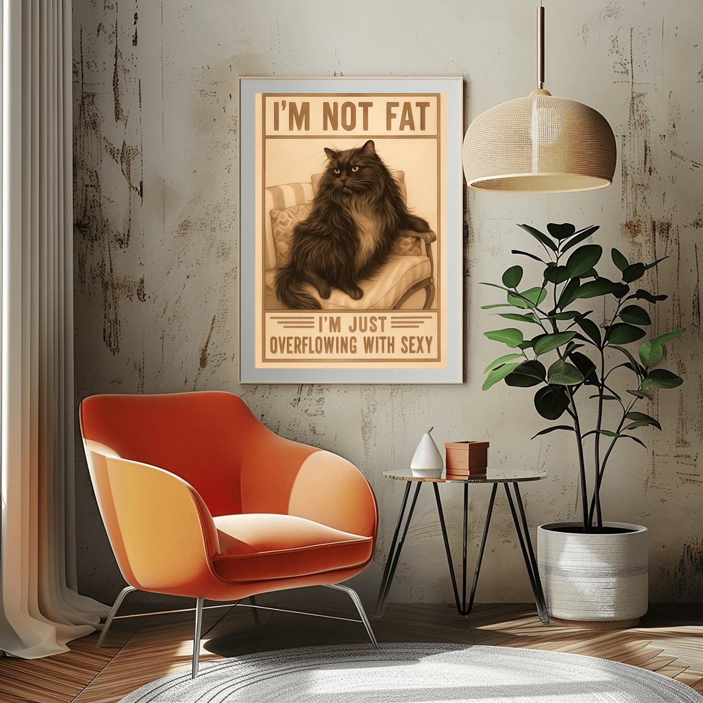 Funny Cat Poster, I'm Not Fat I'm Just Overflowing with Sexy, Cat Lover Gift, Vintage Cat Art, Humorous Black Cat Print