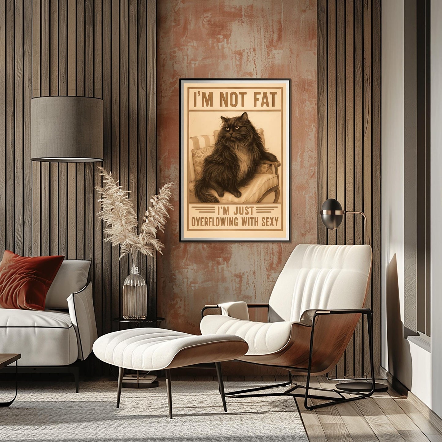 Funny Cat Poster, I'm Not Fat I'm Just Overflowing with Sexy, Cat Lover Gift, Vintage Cat Art, Humorous Black Cat Print