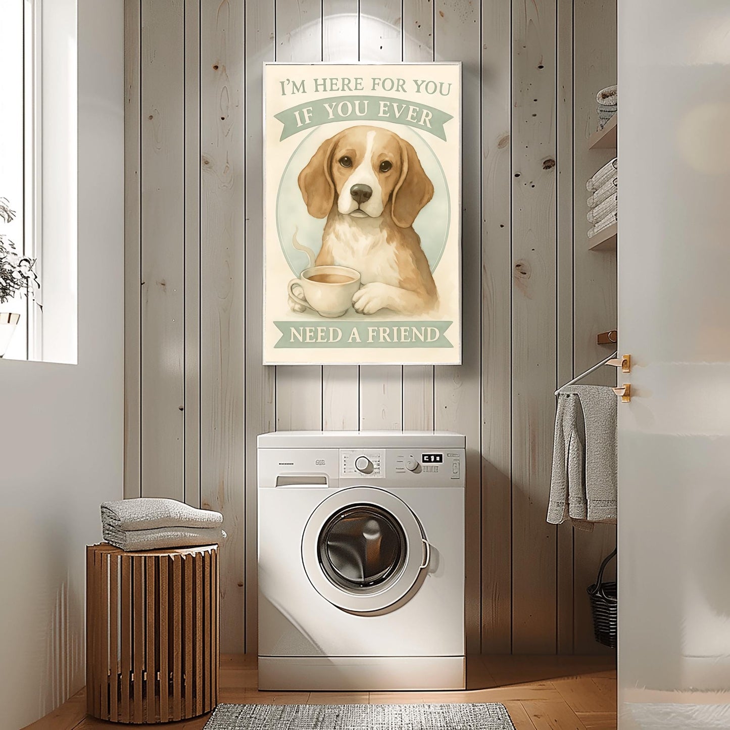 Motivational Dog Poster, Beagle Art Print, 'I'm Here For You', Dog Lover Gift, Friendship Quote, Watercolor Pet Print