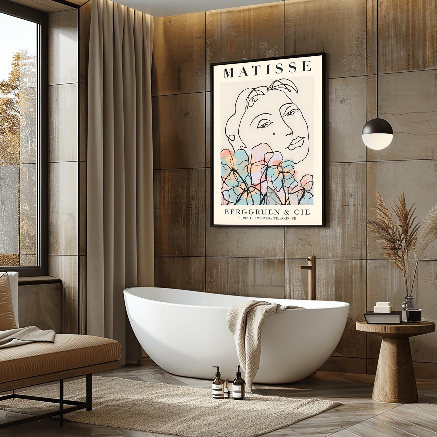 Matisse Line Art Print, Modernist Face with Flowers, Henri Matisse Poster, Minimalist Wall Art, Elegant Fine Art Print