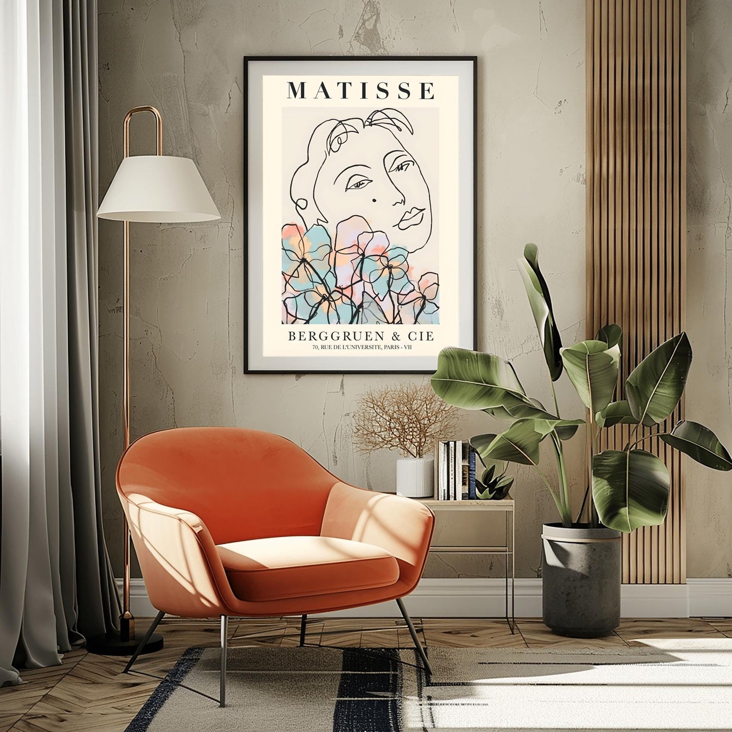 Matisse Line Art Print, Modernist Face with Flowers, Henri Matisse Poster, Minimalist Wall Art, Elegant Fine Art Print