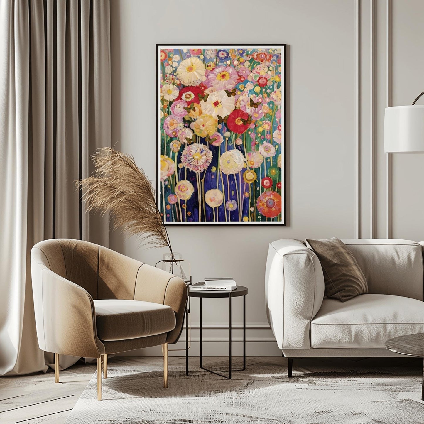 Gustav Klimt Print Flower Garden Poster - Klimt Museum & Exhibition Art, Flower Butterfly Painting Wall Decor, Vibrant Meadow, Garden Poster