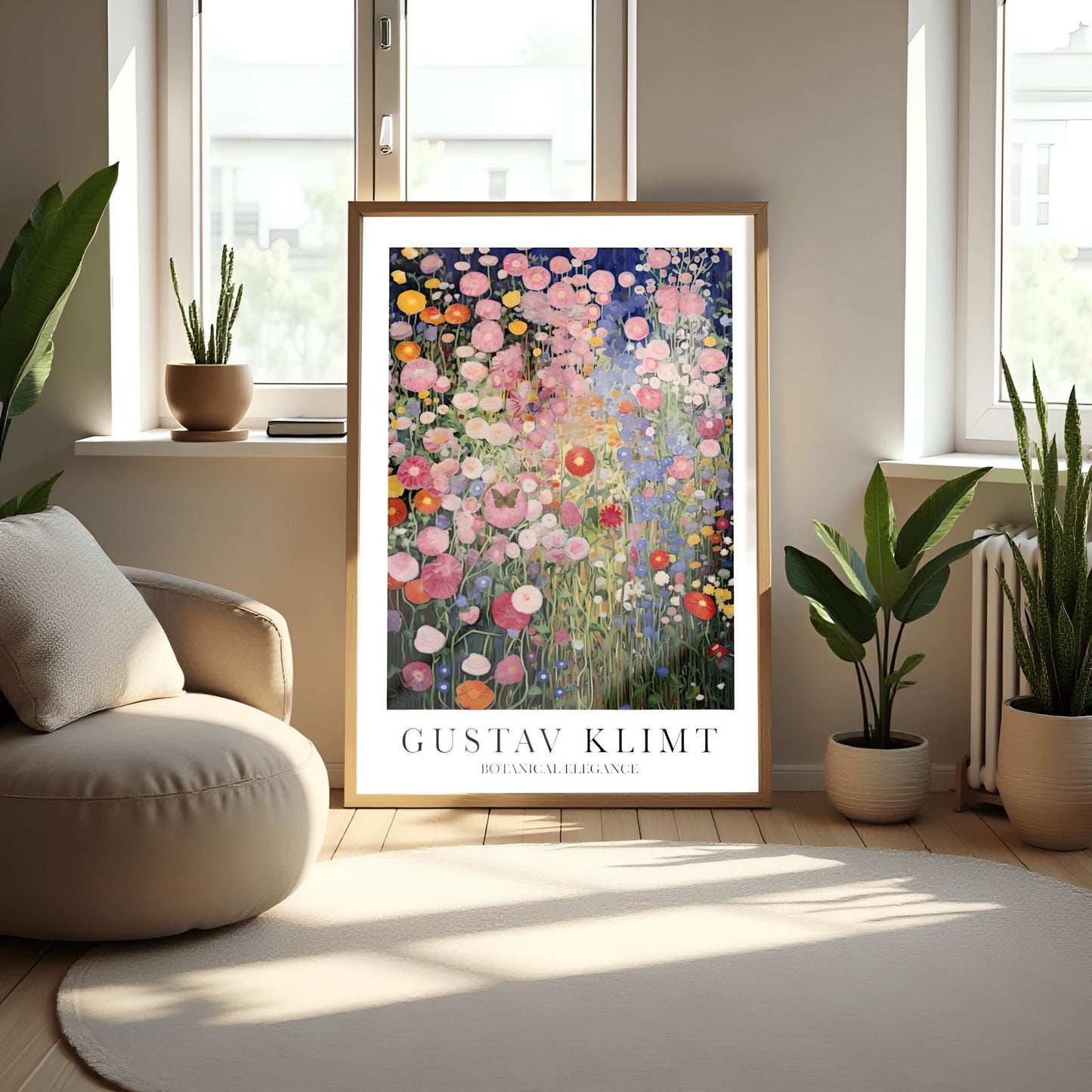 Gustav Klimt Print Flower Garden Poster - Klimt Museum & Exhibition Art, Single Butterfly Painting Wall Decor, Vibrant Meadow, Garden Poster