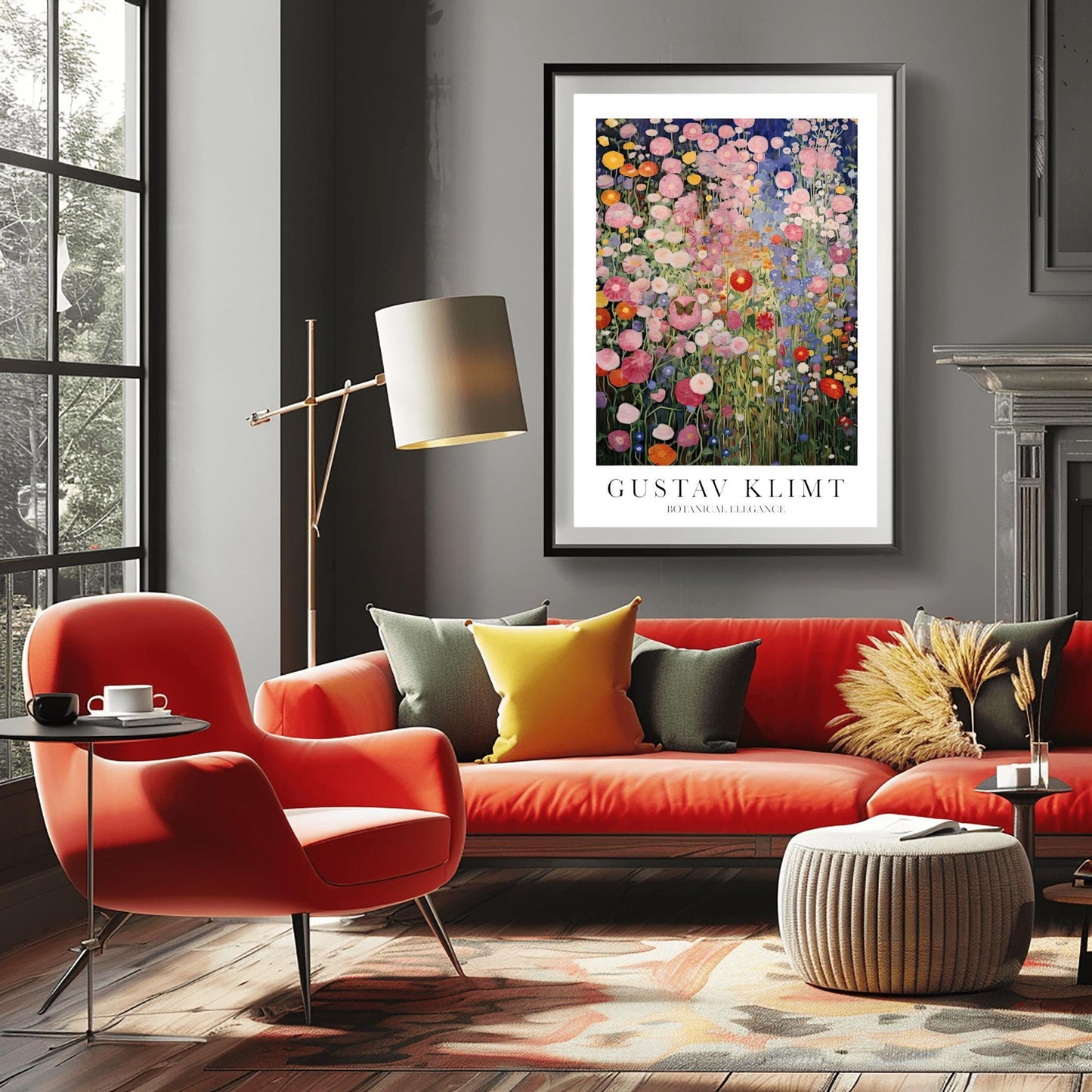 Gustav Klimt Print Flower Garden Poster - Klimt Museum & Exhibition Art, Single Butterfly Painting Wall Decor, Vibrant Meadow, Garden Poster