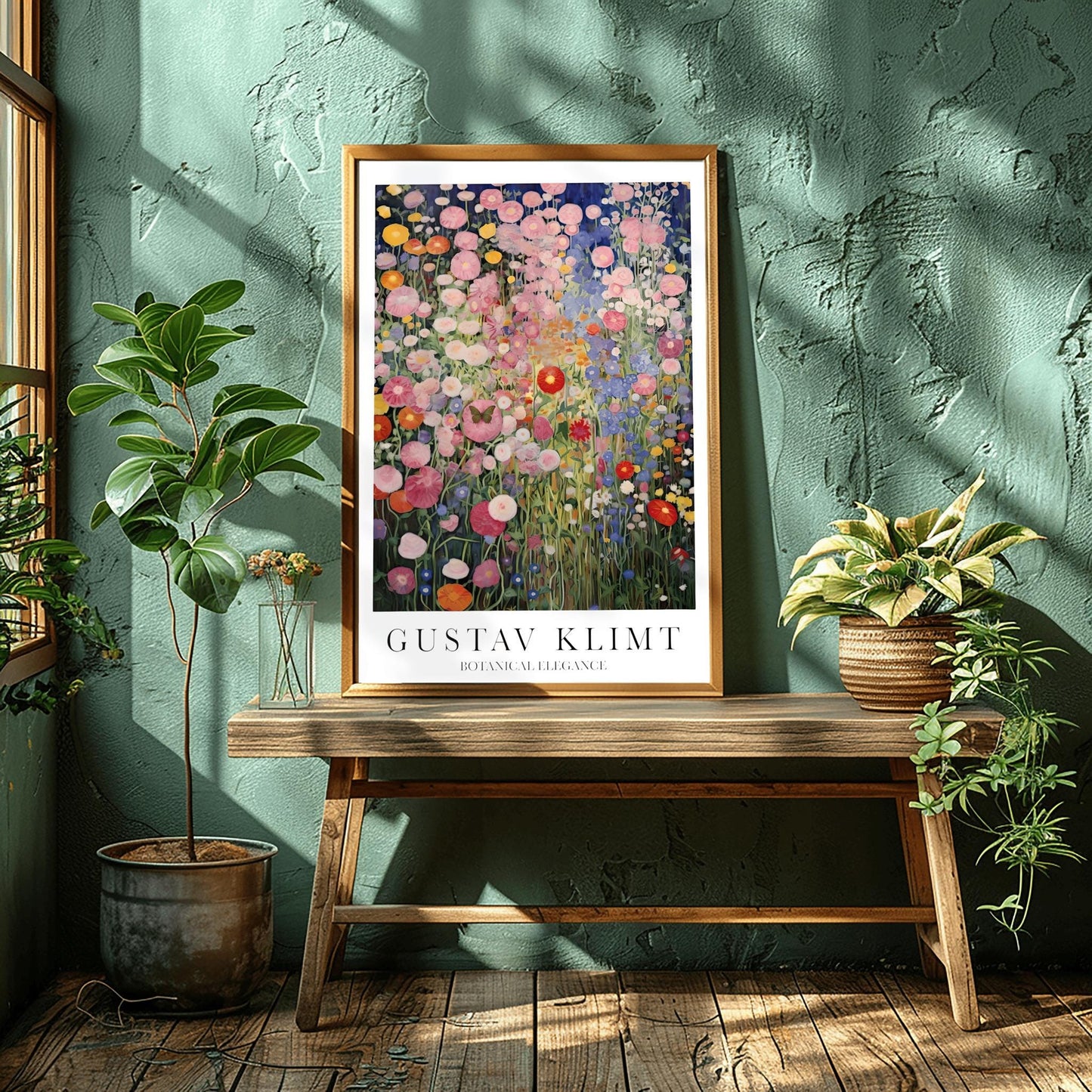 Gustav Klimt Print Flower Garden Poster - Klimt Museum & Exhibition Art, Single Butterfly Painting Wall Decor, Vibrant Meadow, Garden Poster