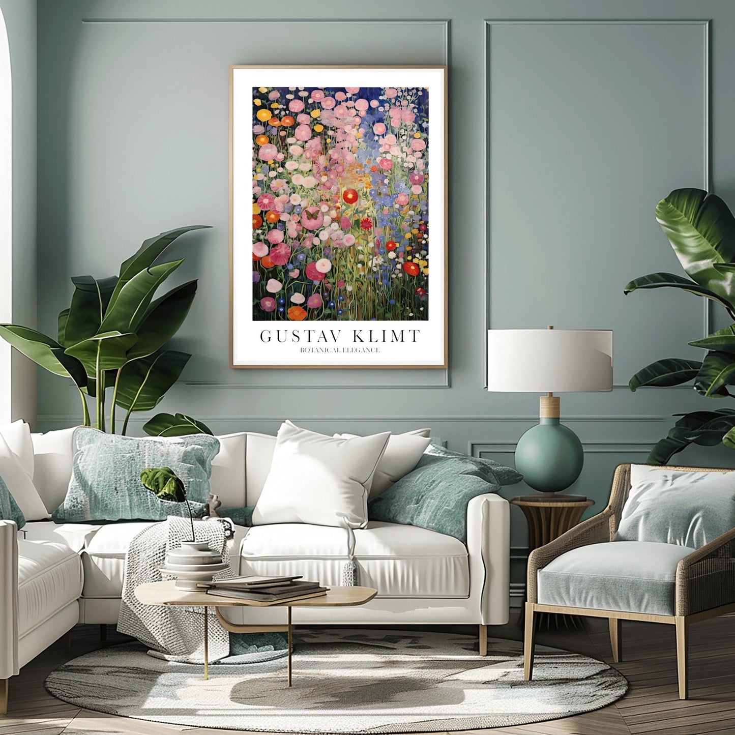 Gustav Klimt Print Flower Garden Poster - Klimt Museum & Exhibition Art, Single Butterfly Painting Wall Decor, Vibrant Meadow, Garden Poster