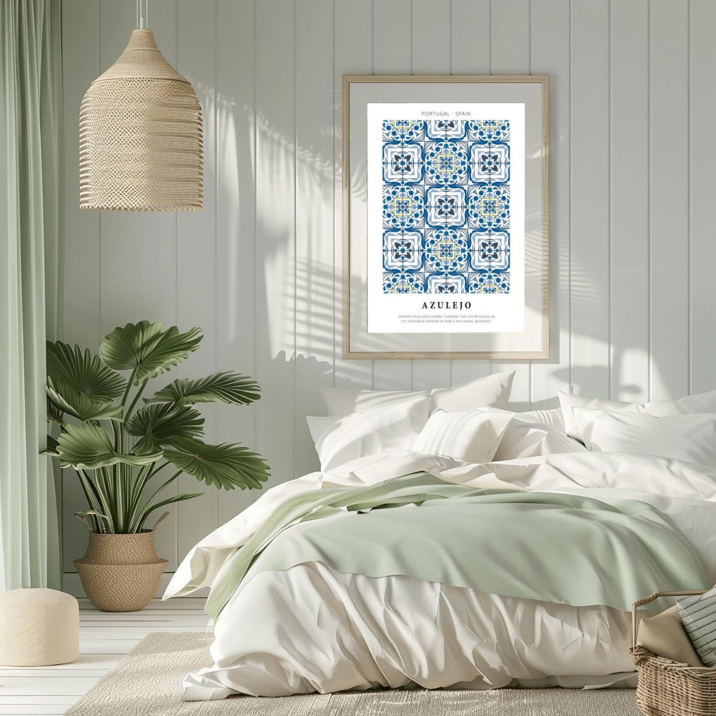 Azulejo Tilework Poster, Portuguese Tile Print, Blue and White Spanish Decor, Traditional Tile Art, Mediterranean Decor Pattern Wall Art