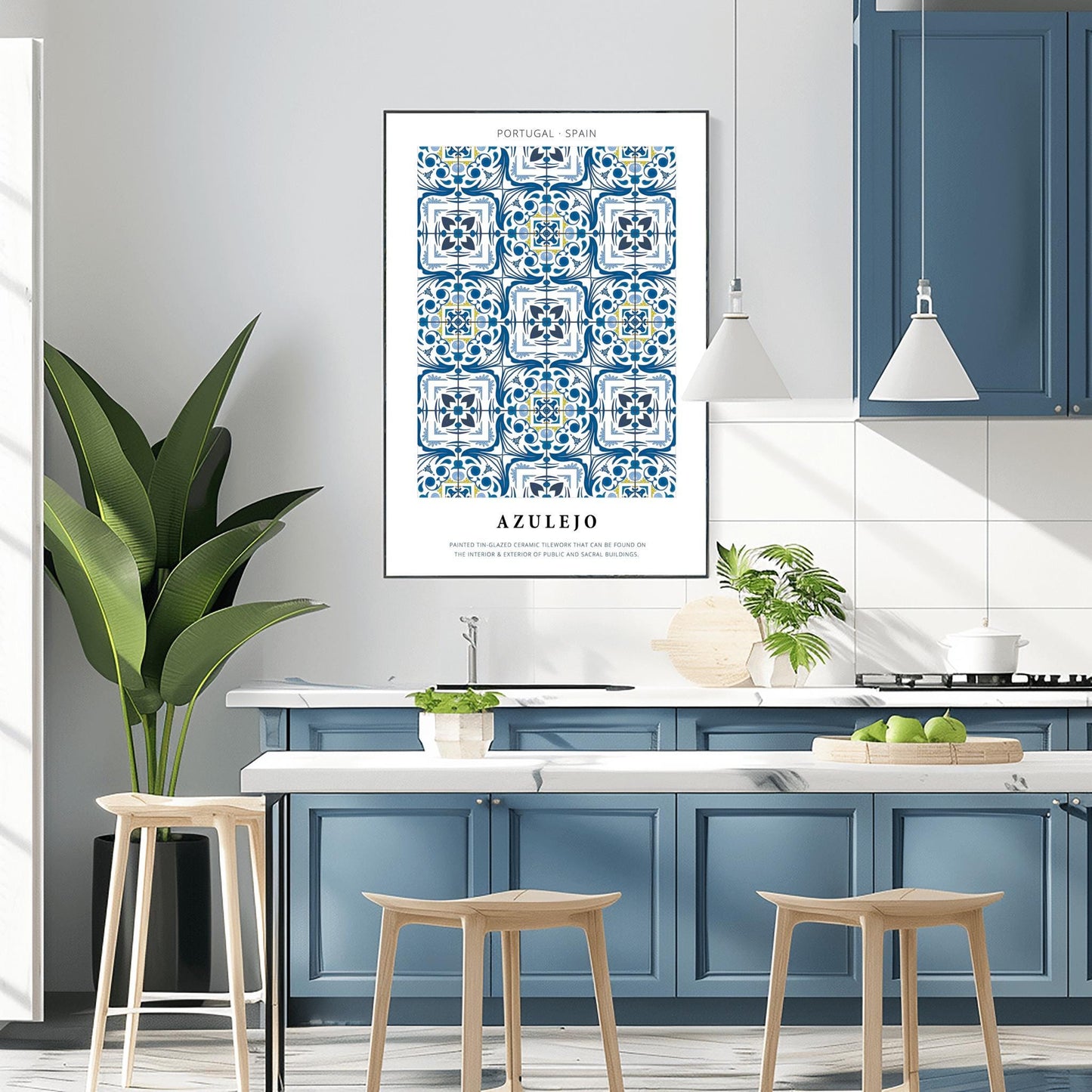 Azulejo Tilework Poster, Portuguese Tile Print, Blue and White Spanish Decor, Traditional Tile Art, Mediterranean Decor Pattern Wall Art