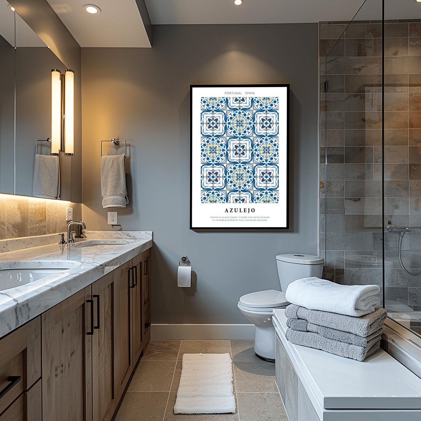 Azulejo Tilework Poster, Portuguese Tile Print, Blue and White Spanish Decor, Traditional Tile Art, Mediterranean Decor Pattern Wall Art