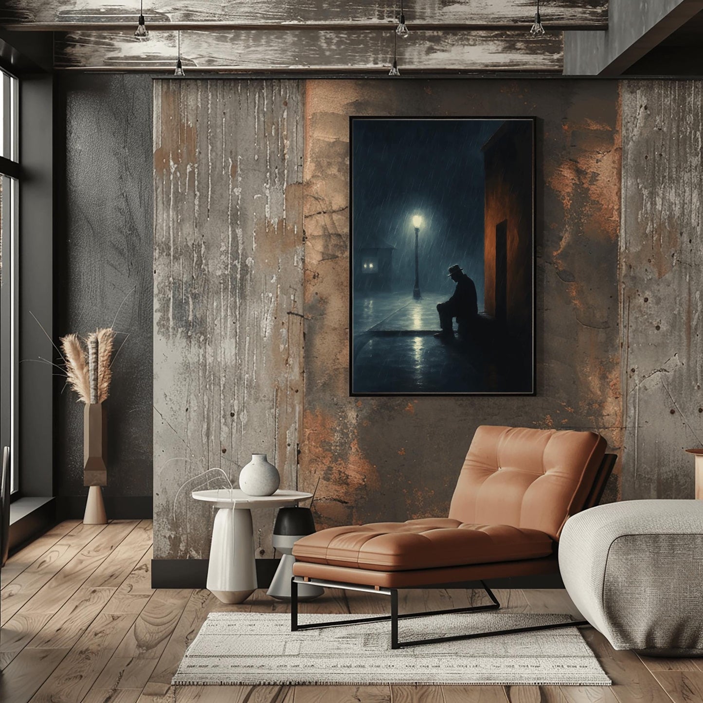 Edward Hopper Art Solitary Figure Print, Rainy Night Streetlamp Poster, Moody Wall Art, Dark Academia Decor