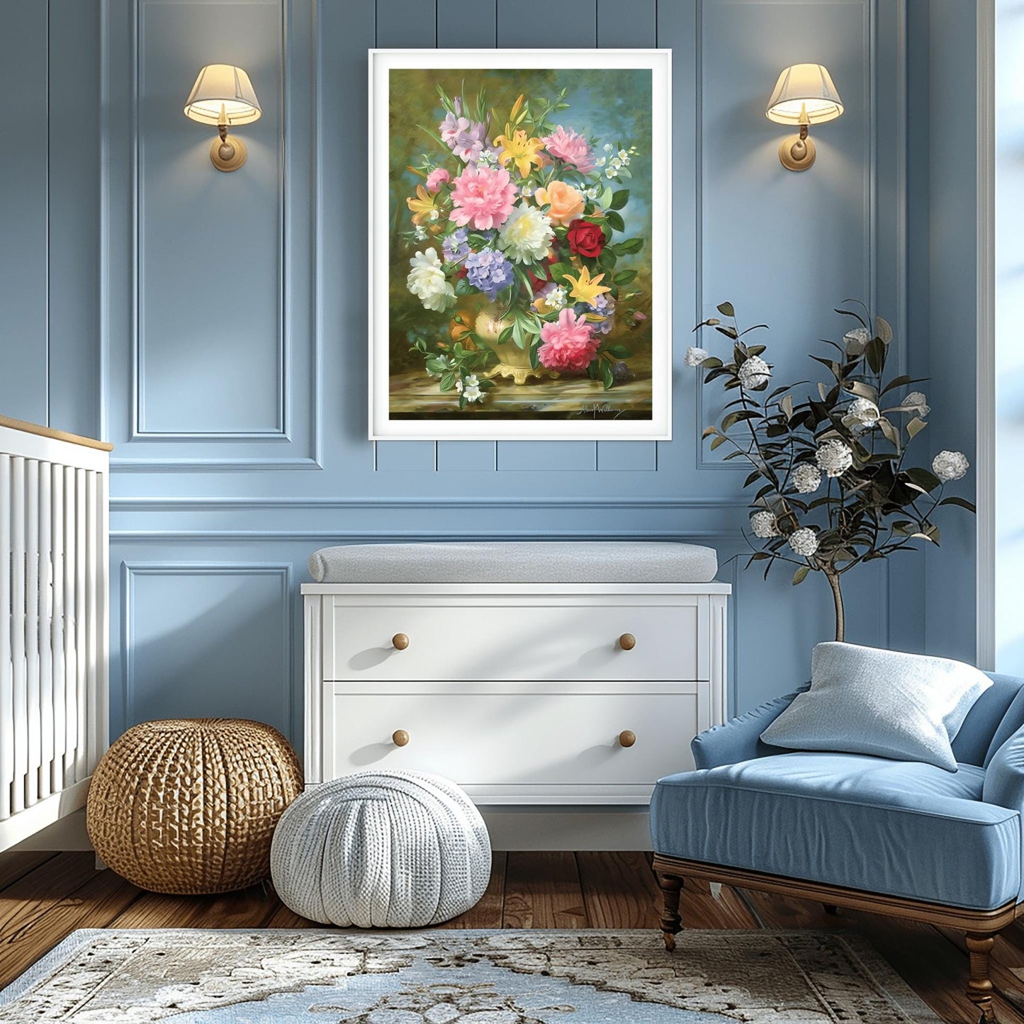 Fine Art Print, Peonies and Mixed Flowers by Albert Williams, Classical Floral Still Life, Vibrant Botanical Poster, Romantic Wall Decor