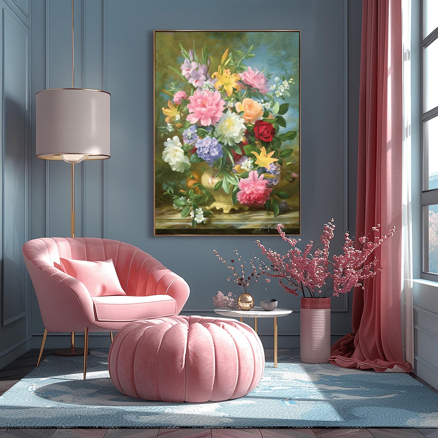 Fine Art Print, Peonies and Mixed Flowers by Albert Williams, Classical Floral Still Life, Vibrant Botanical Poster, Romantic Wall Decor